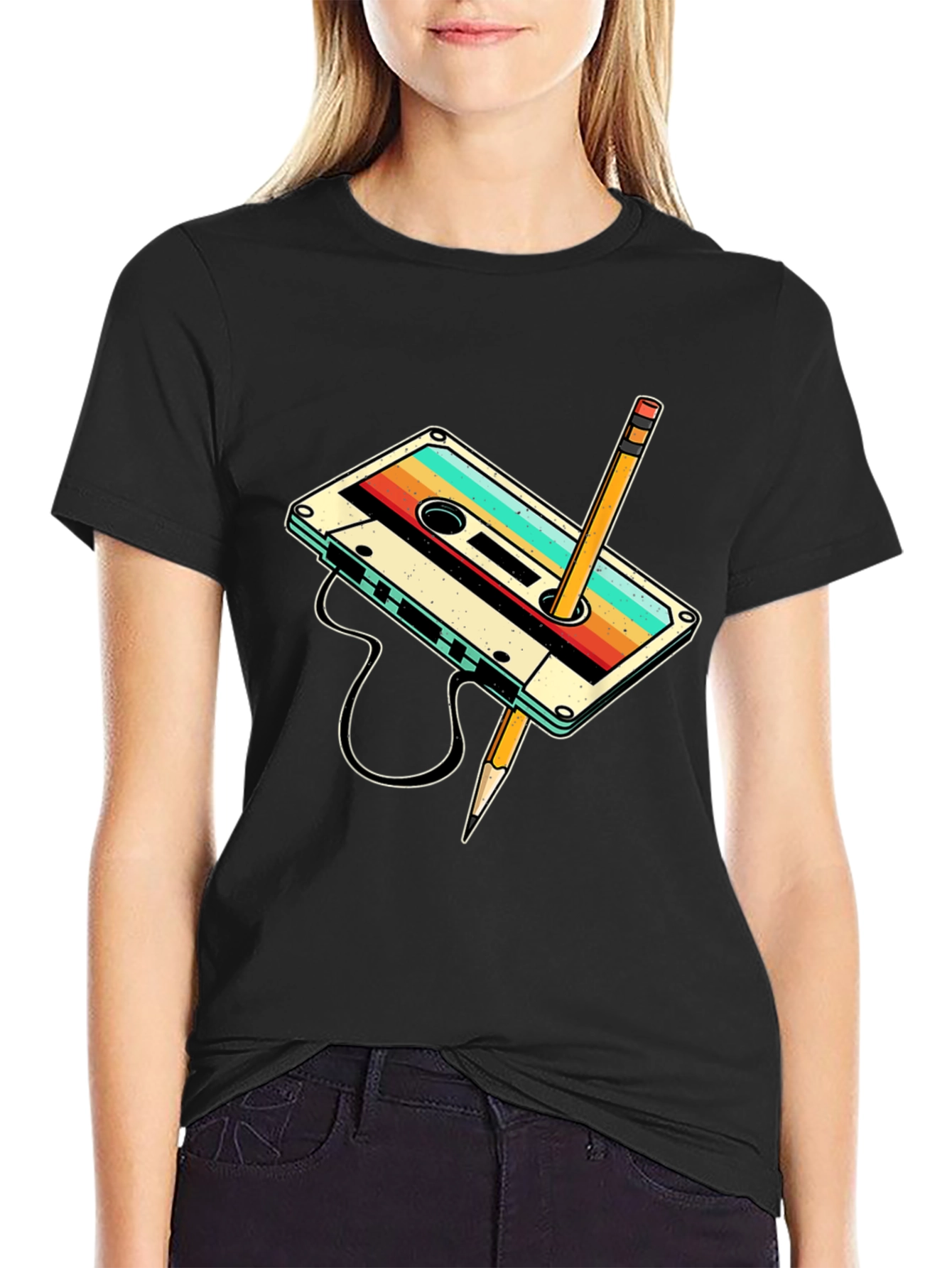Retro Cassette Tape & Pencil Graphic Tee
