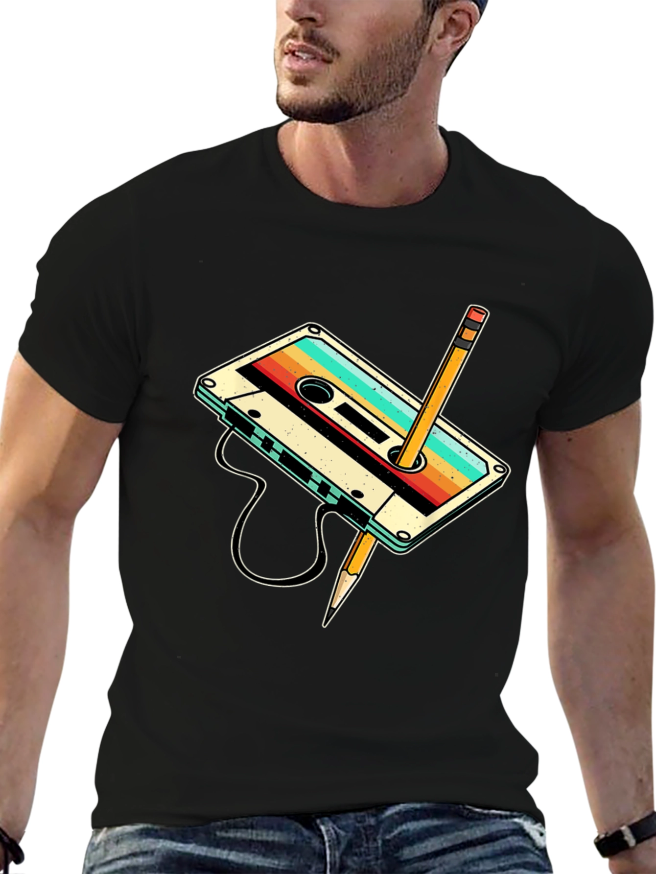 Retro Cassette Tape & Pencil Graphic Tee