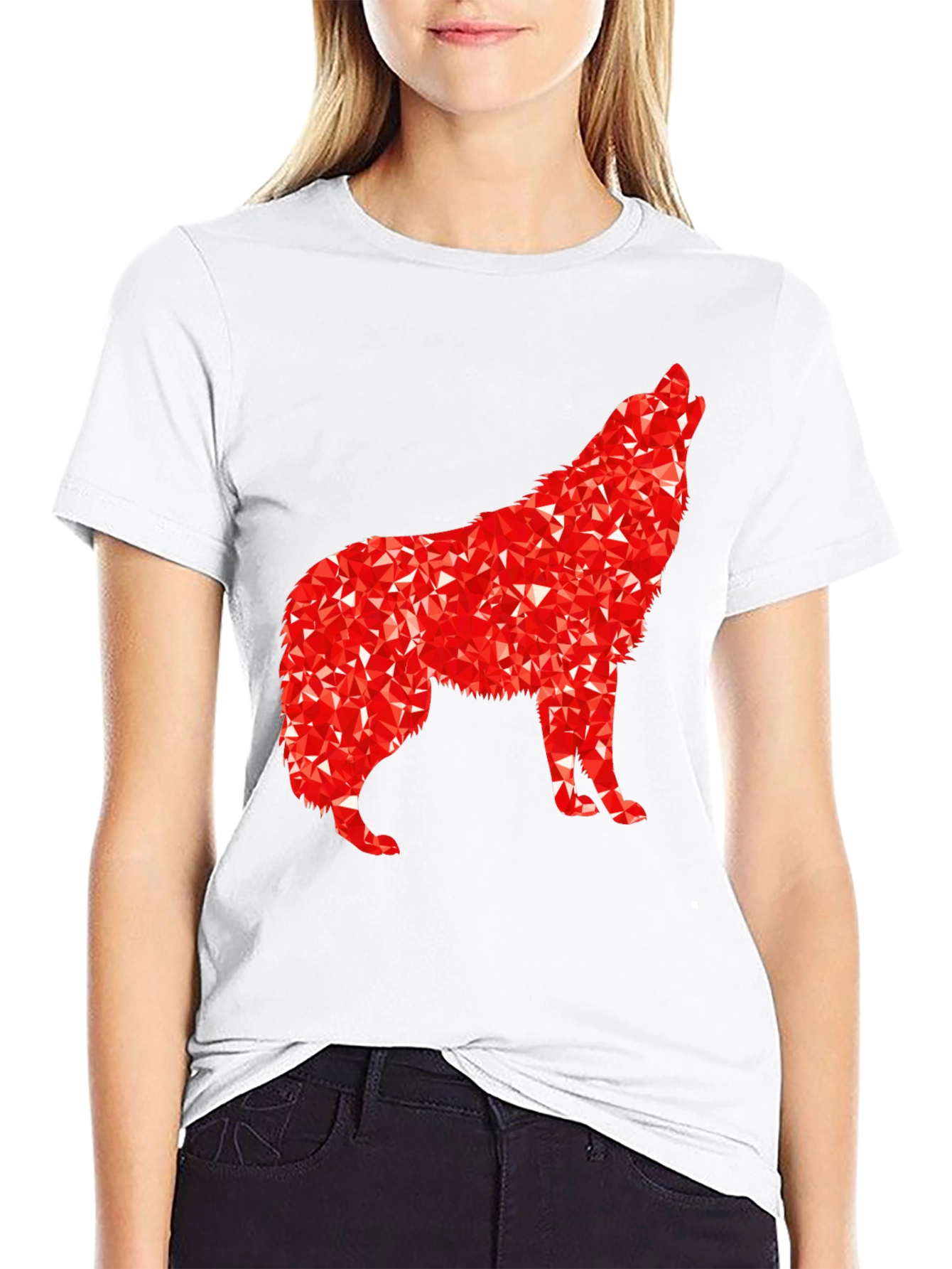 Geometric Wolf Graphic Tee - Black