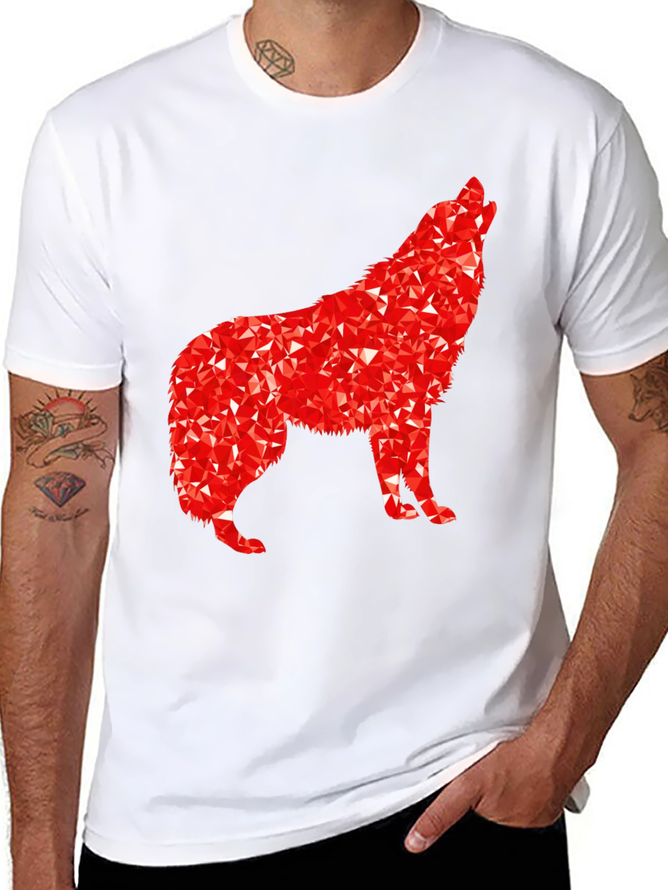 Geometric Wolf Graphic Tee - Black
