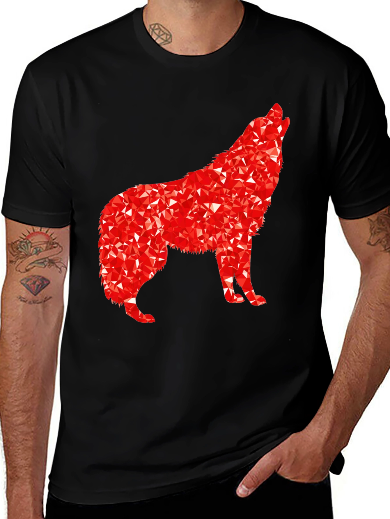 Geometric Wolf Graphic Tee - Black