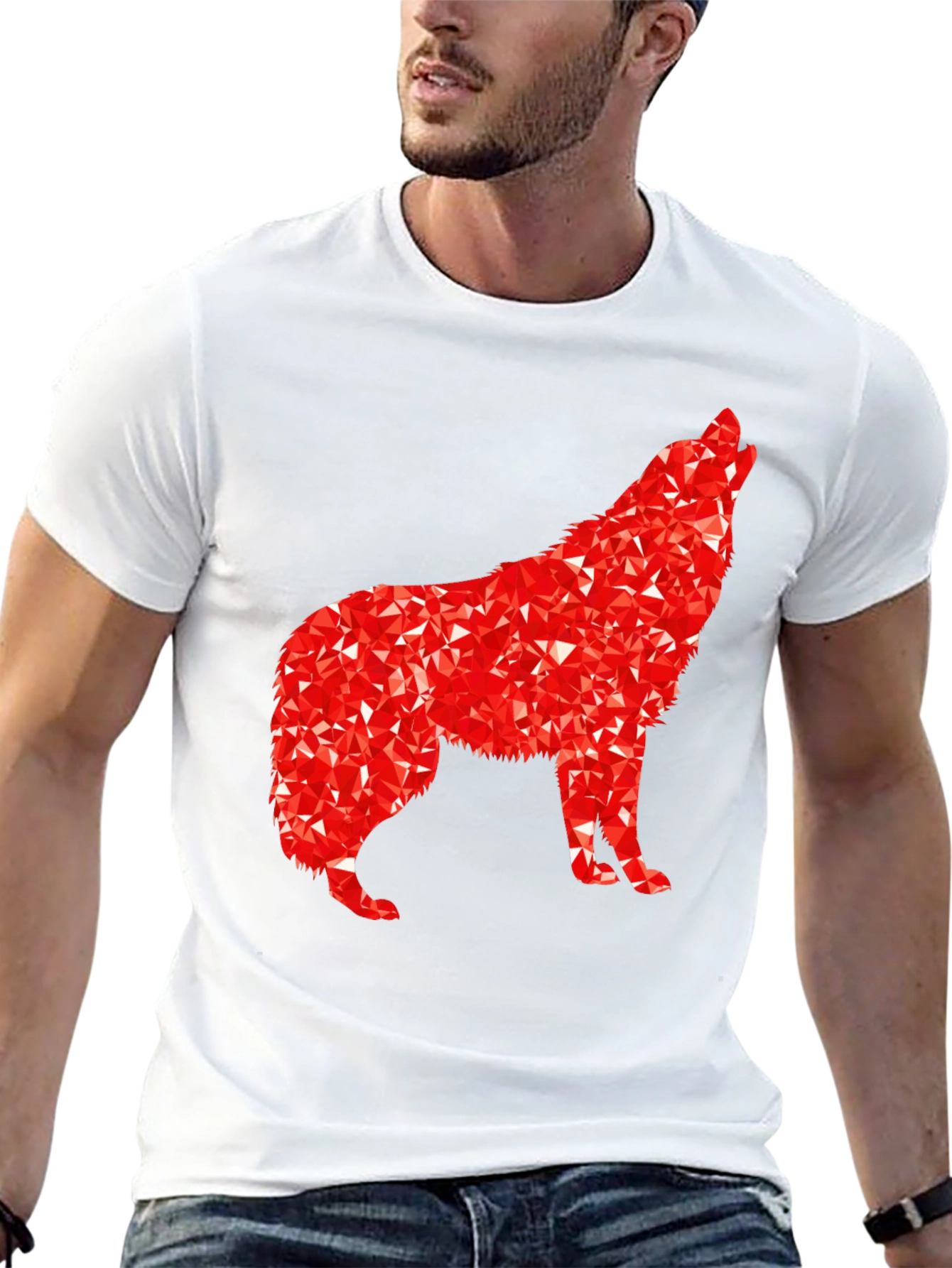 Geometric Wolf Graphic Tee - Black