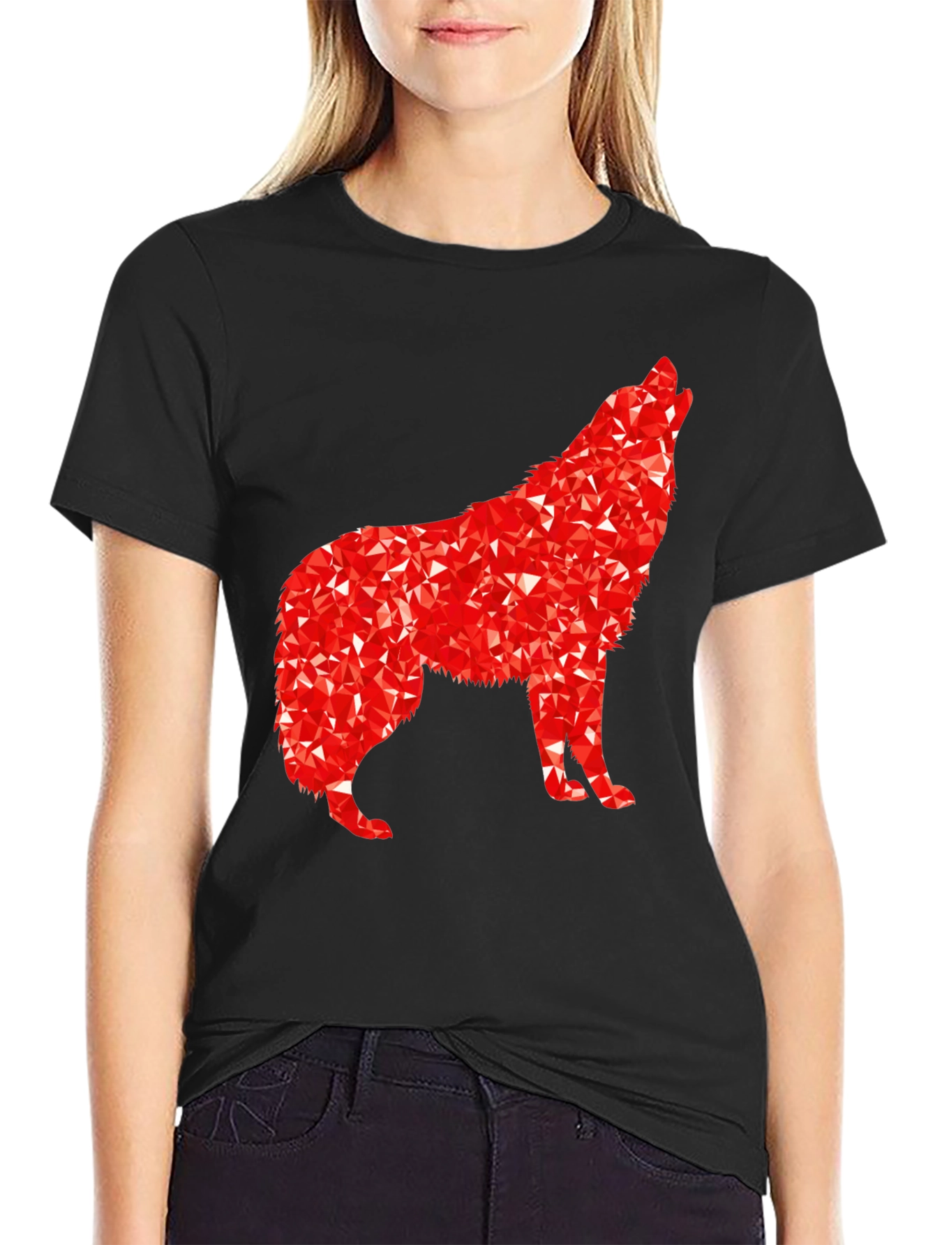 Geometric Wolf Graphic Tee - Black