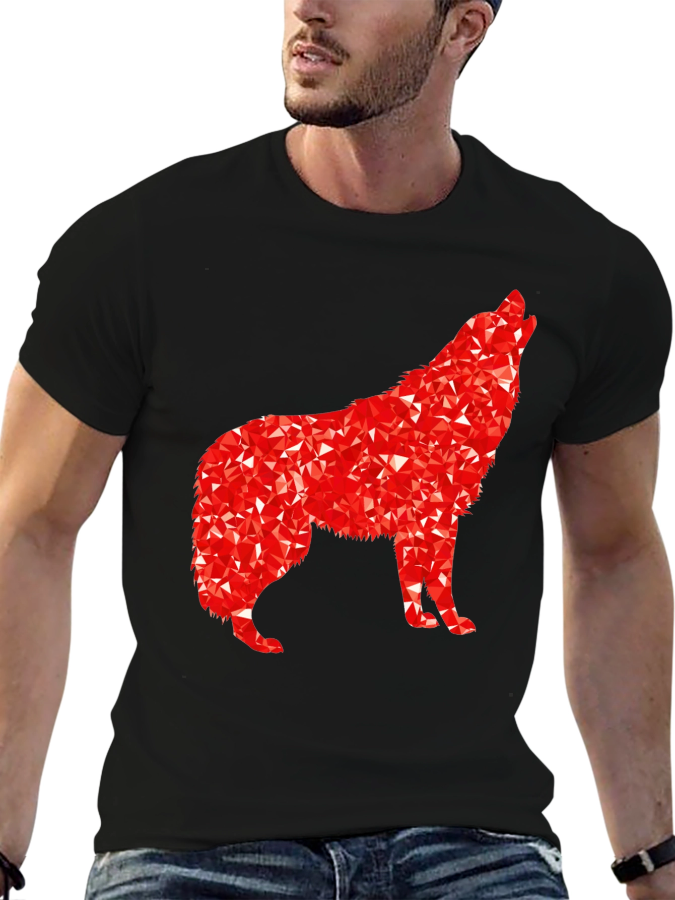 Geometric Wolf Graphic Tee - Black