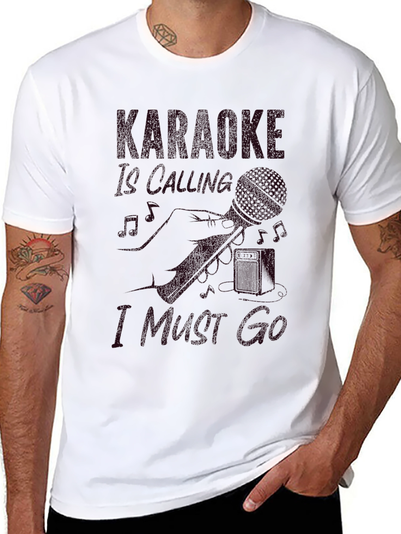 Karaoke Calling Mens Black T-Shirt