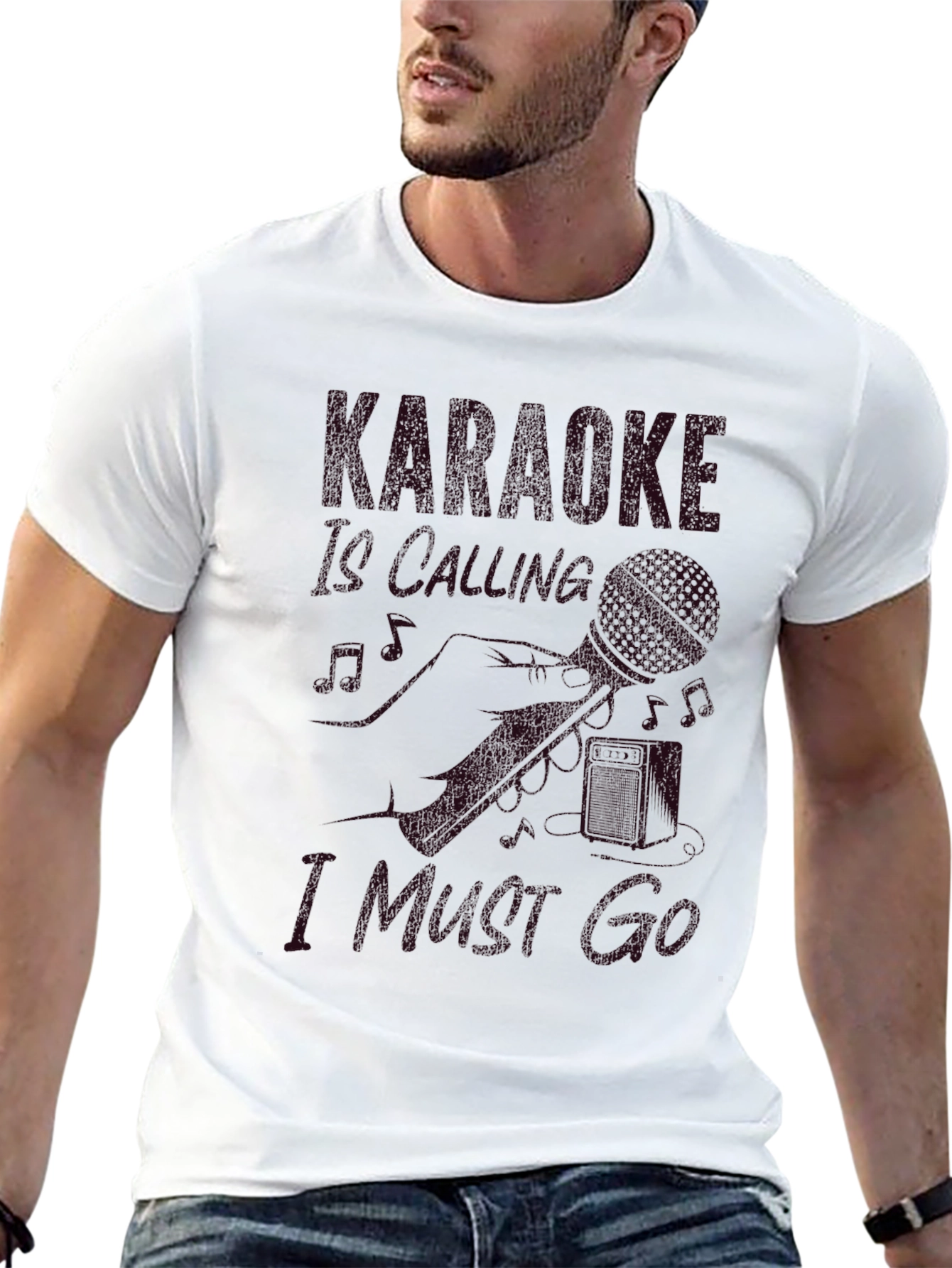 Karaoke Calling Mens Black T-Shirt