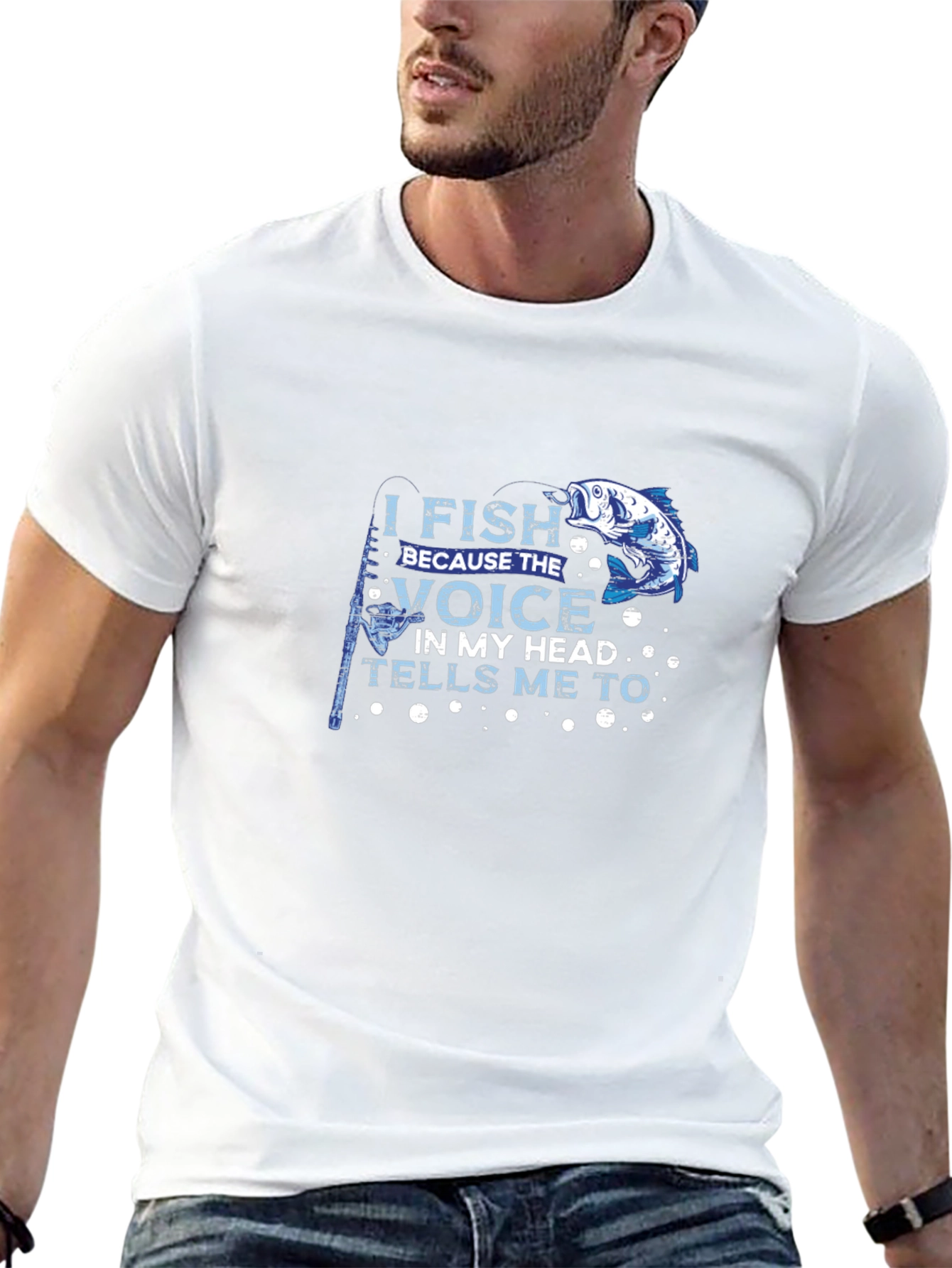 I Fish Because the Voice T-Shirt Black Cotton Tee