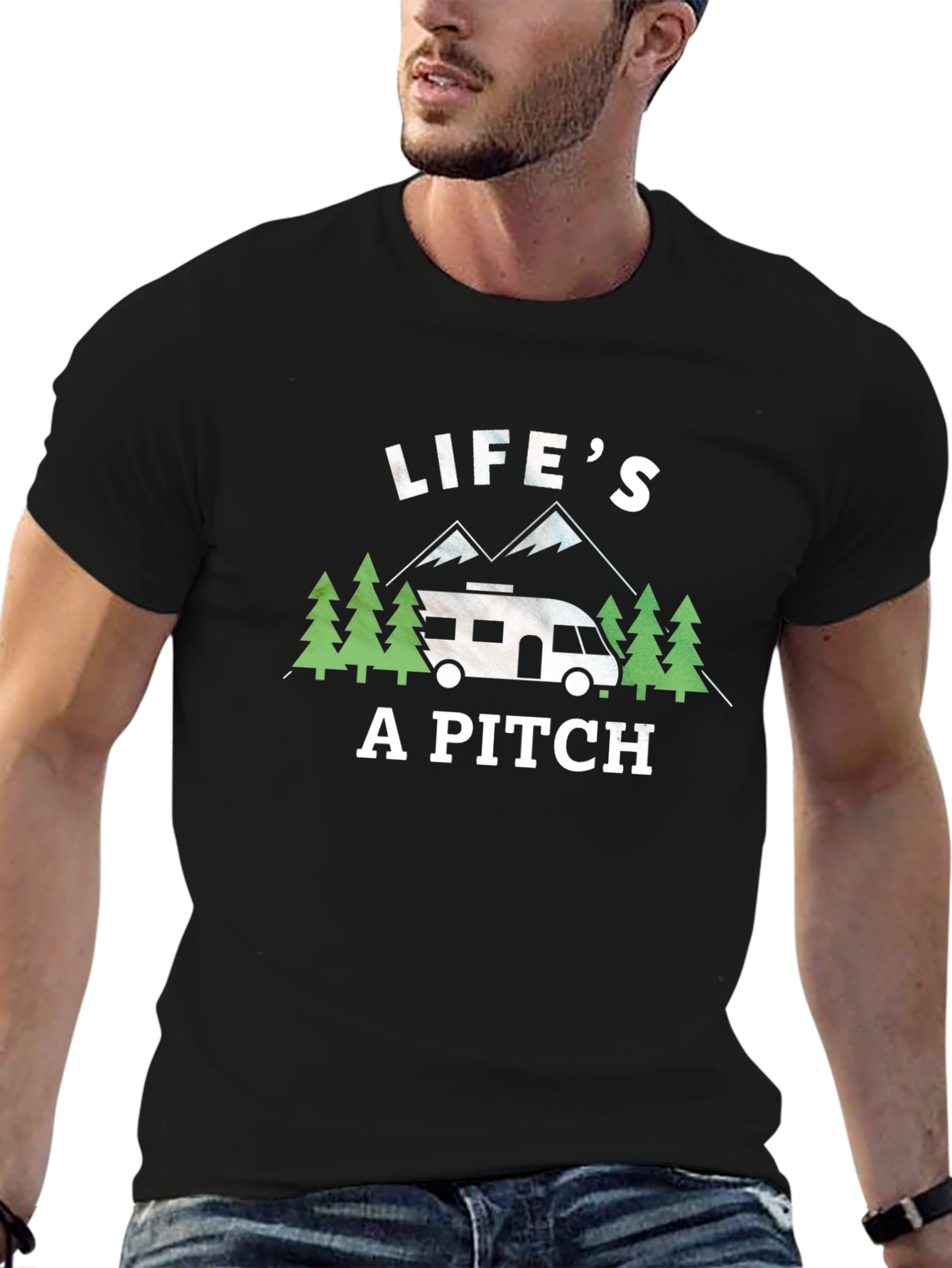 Lifes a Pitch Camping RV Graphic T-Shirt