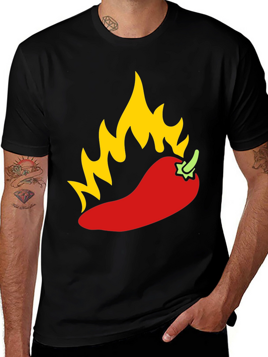 Fiery Chili Pepper Graphic Tee - Black Cotton T-Shirt
