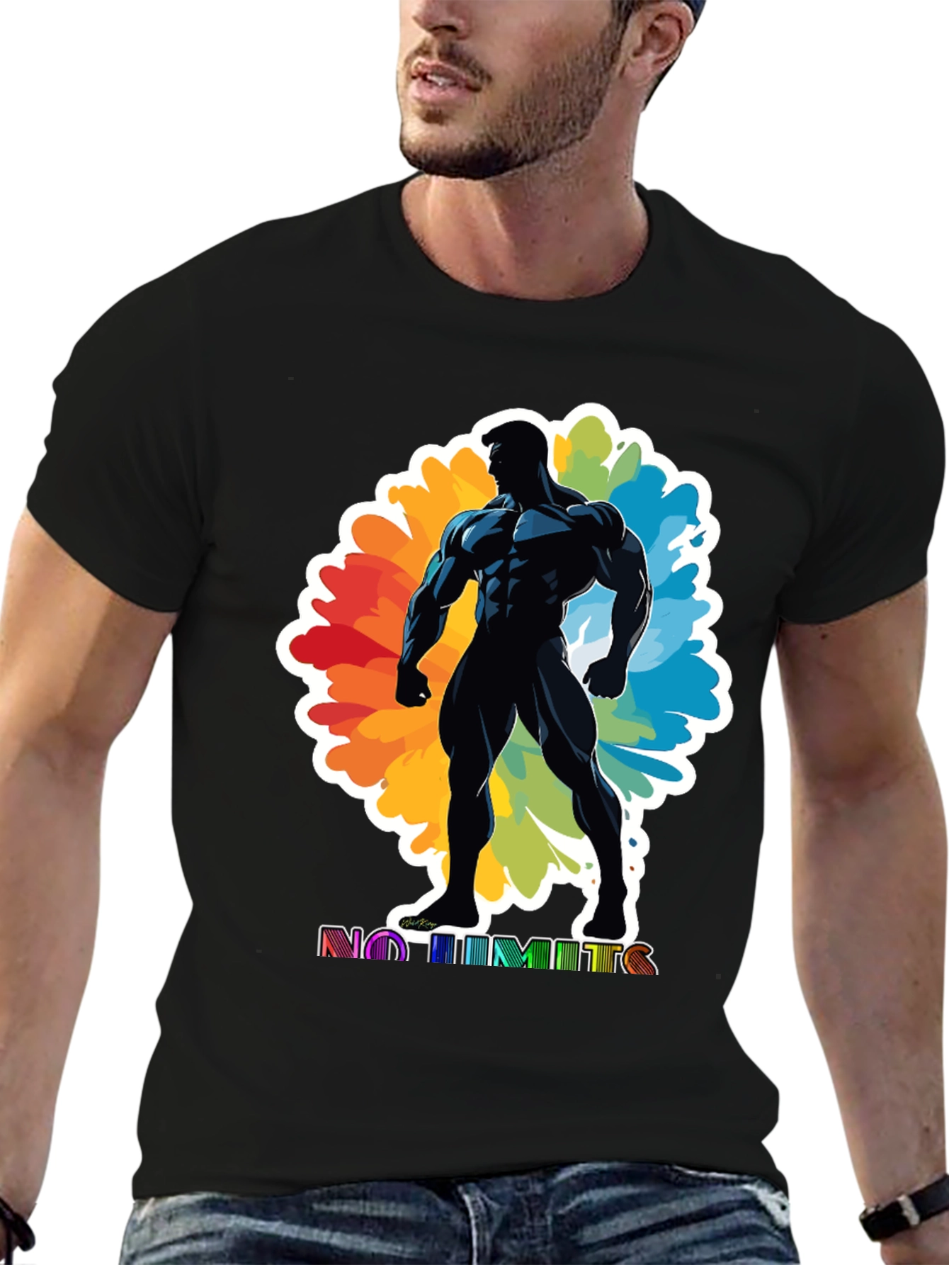 No Limits Graphic Tee: Black Muscle Man Design