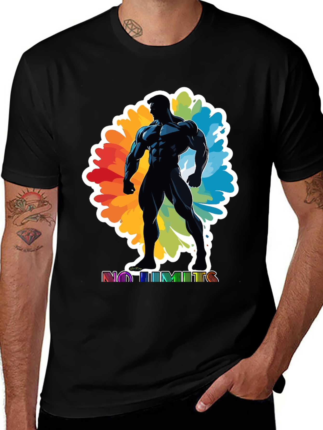 No Limits Graphic Tee: Black Muscle Man Design