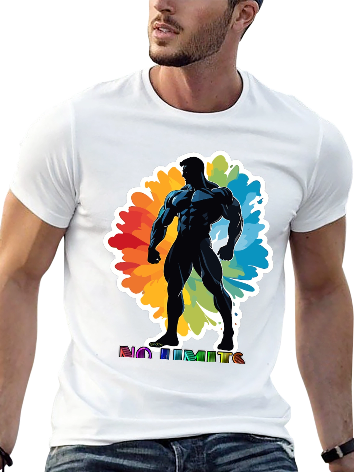 No Limits Graphic Tee: Black Muscle Man Design