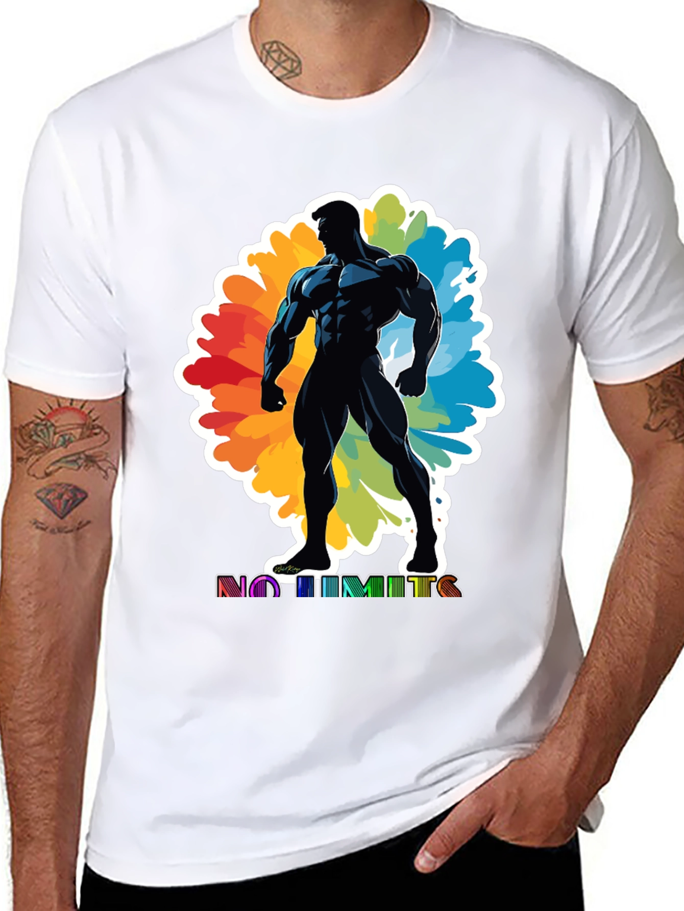 No Limits Graphic Tee: Black Muscle Man Design