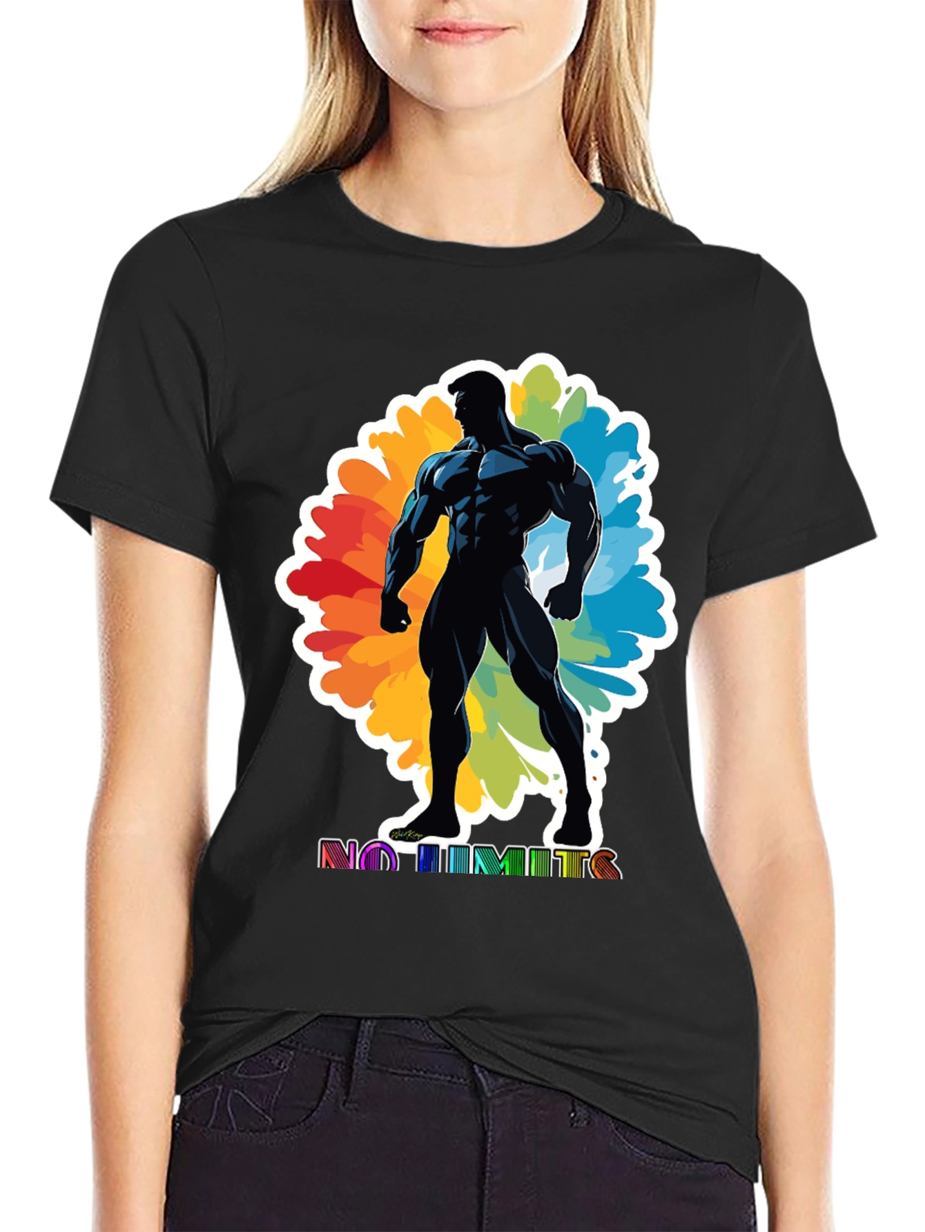 No Limits Graphic Tee: Black Muscle Man Design
