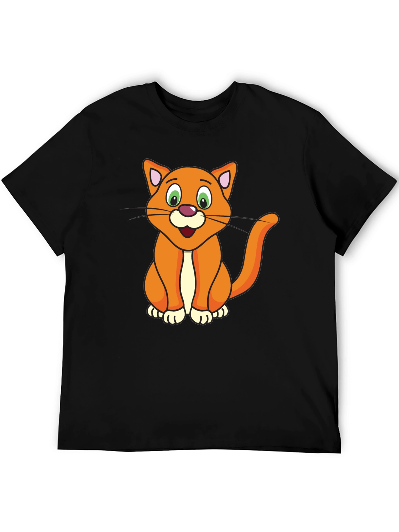 Cartoon Cat Graphic Black T-Shirt