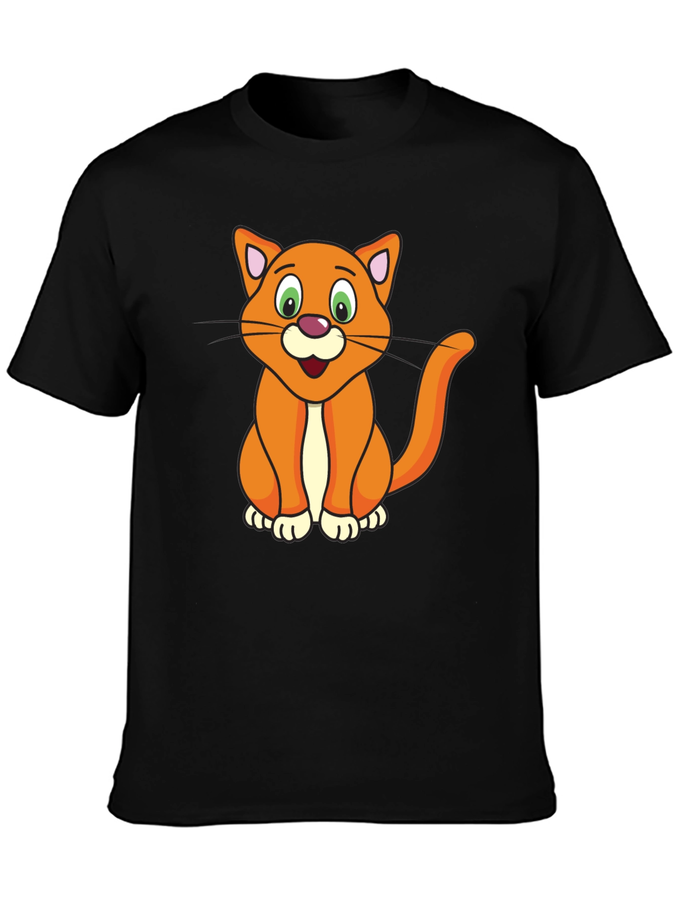 Cartoon Cat Graphic Black T-Shirt