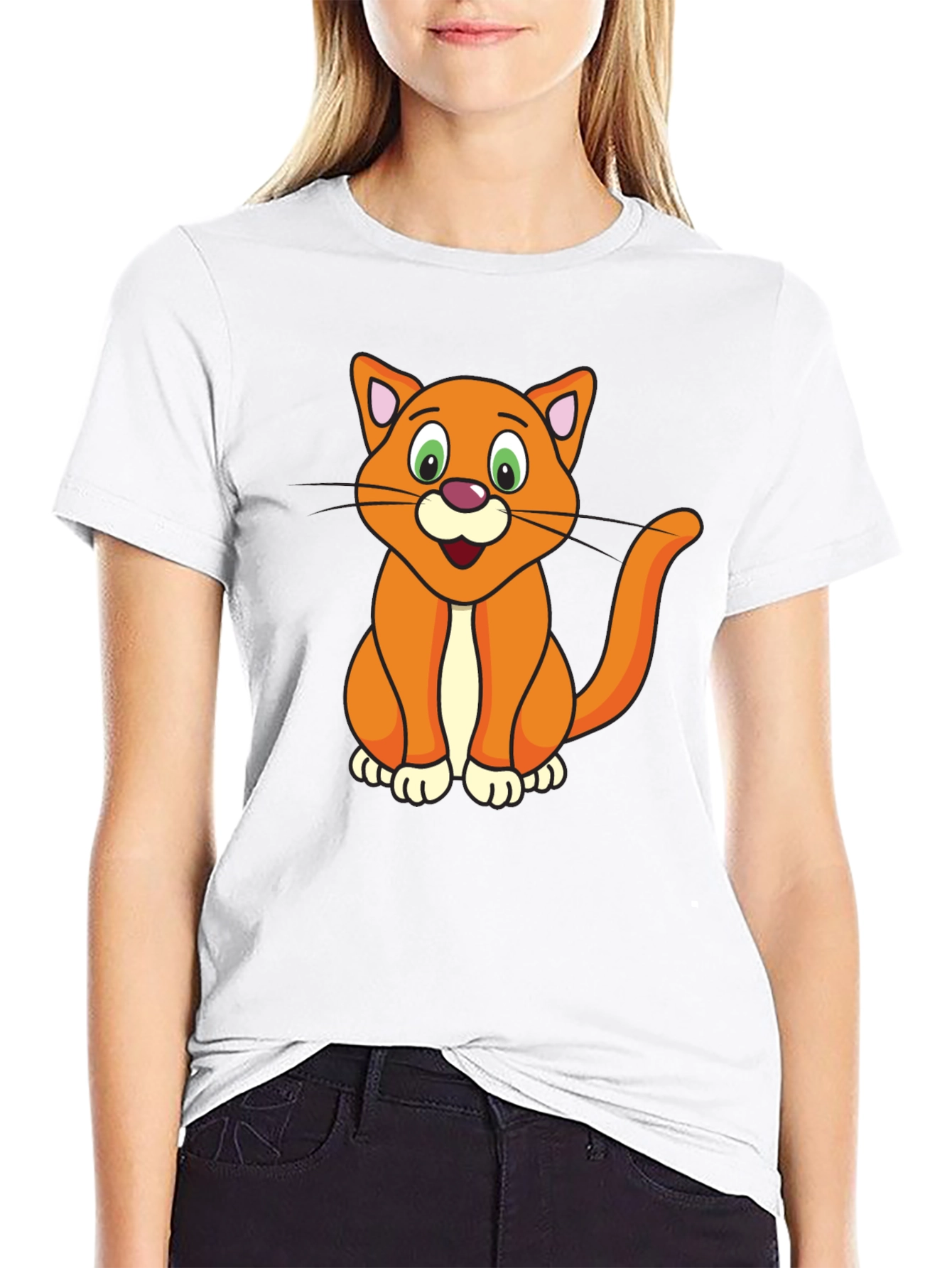 Cartoon Cat Graphic Black T-Shirt