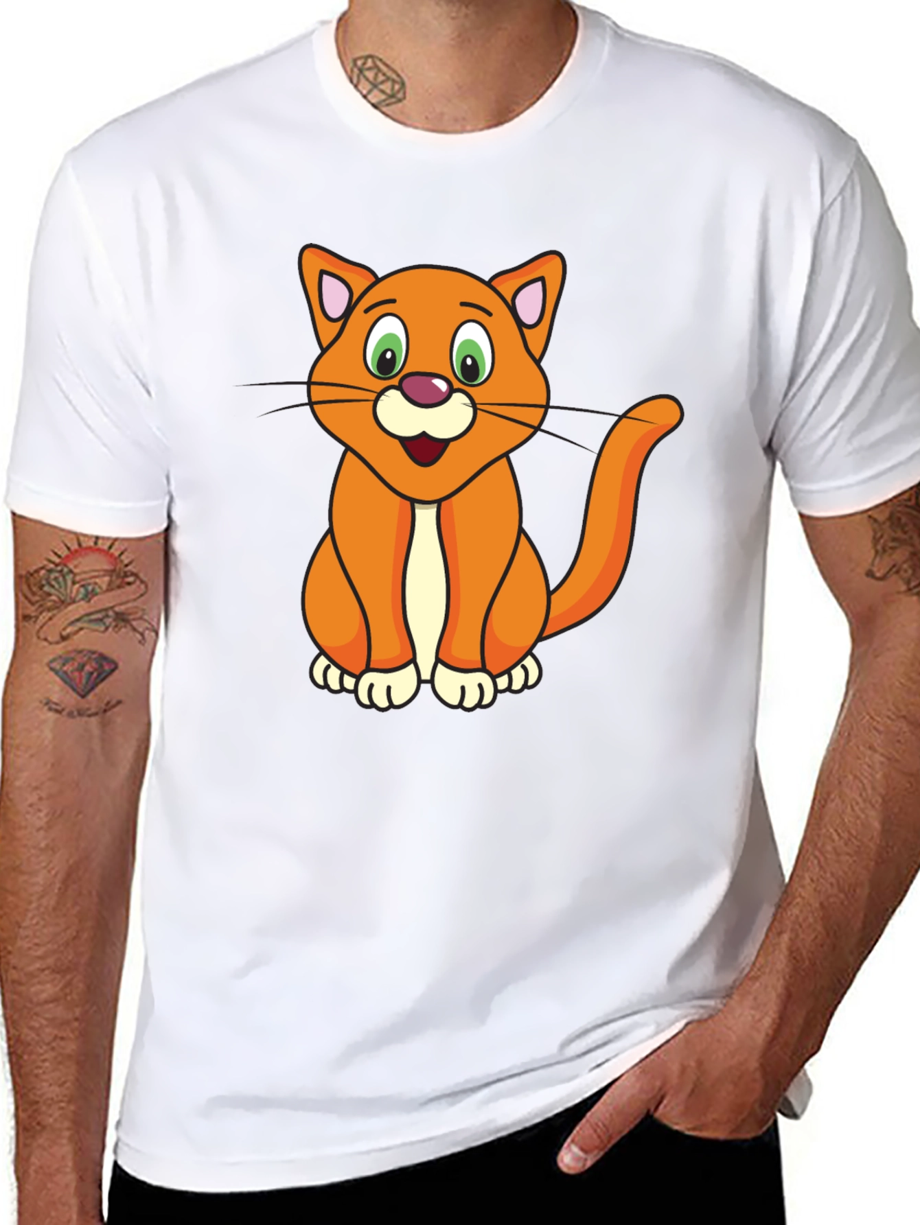 Cartoon Cat Graphic Black T-Shirt