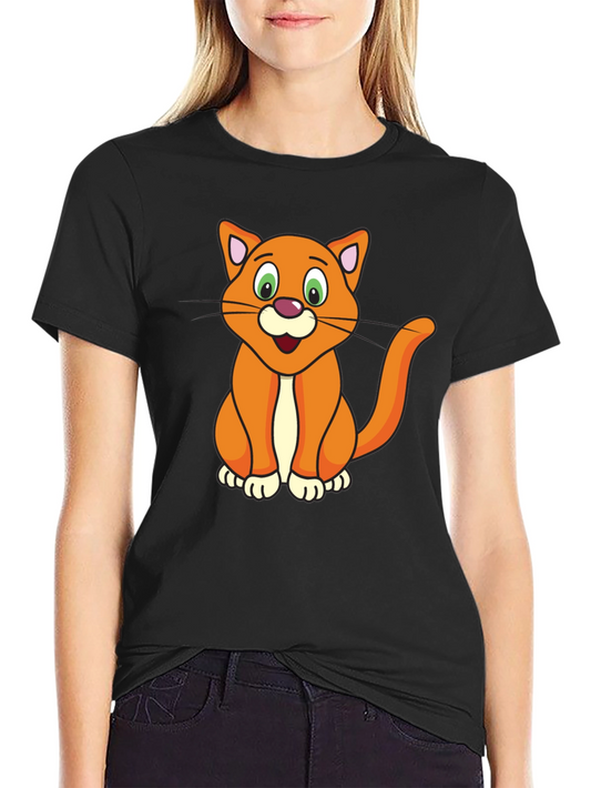 Cartoon Cat Graphic Black T-Shirt