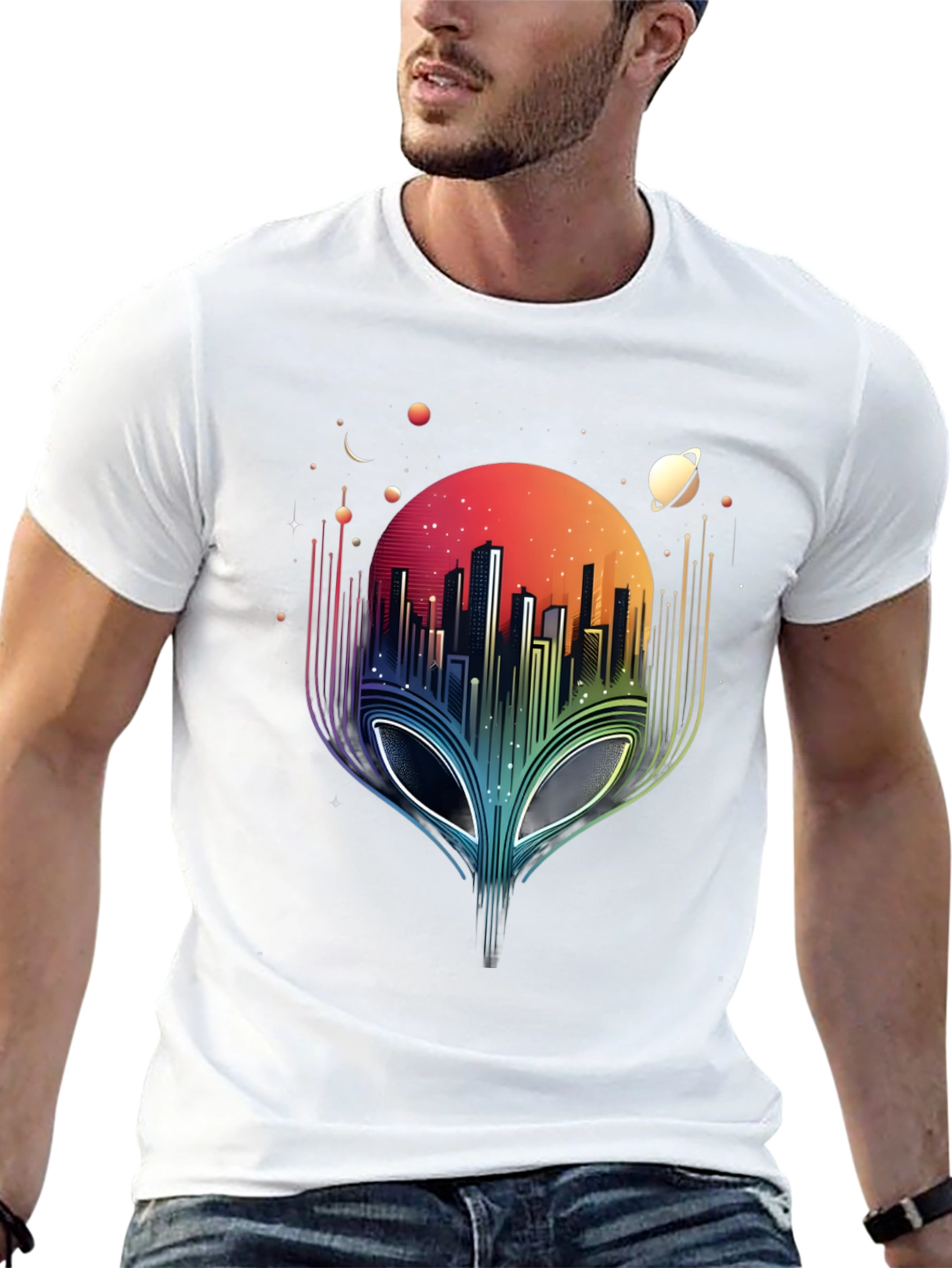 Alien Cityscape Graphic Tee - Black