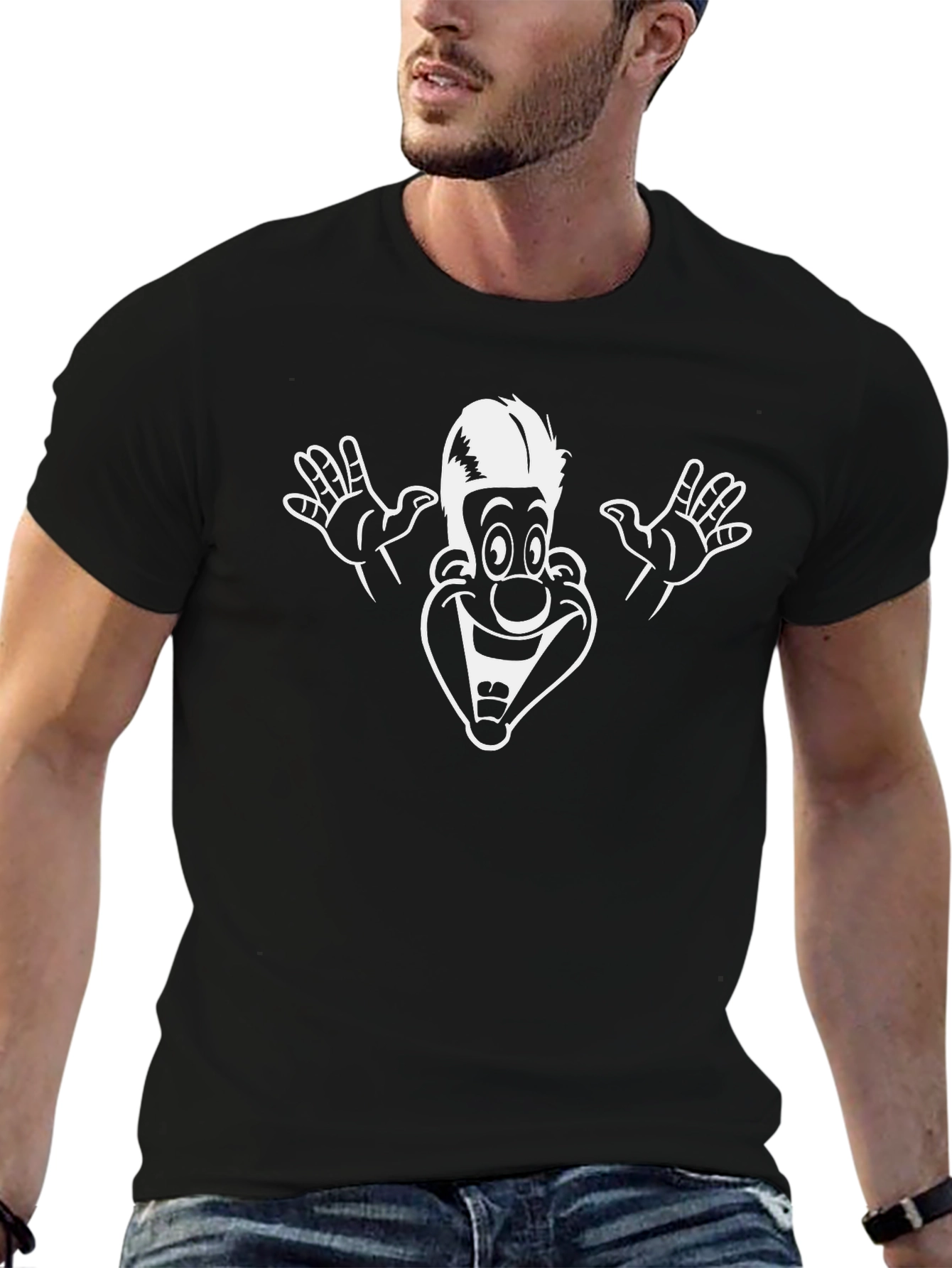 Funny Cartoon Graphic Tee - Black Cotton T-Shirt