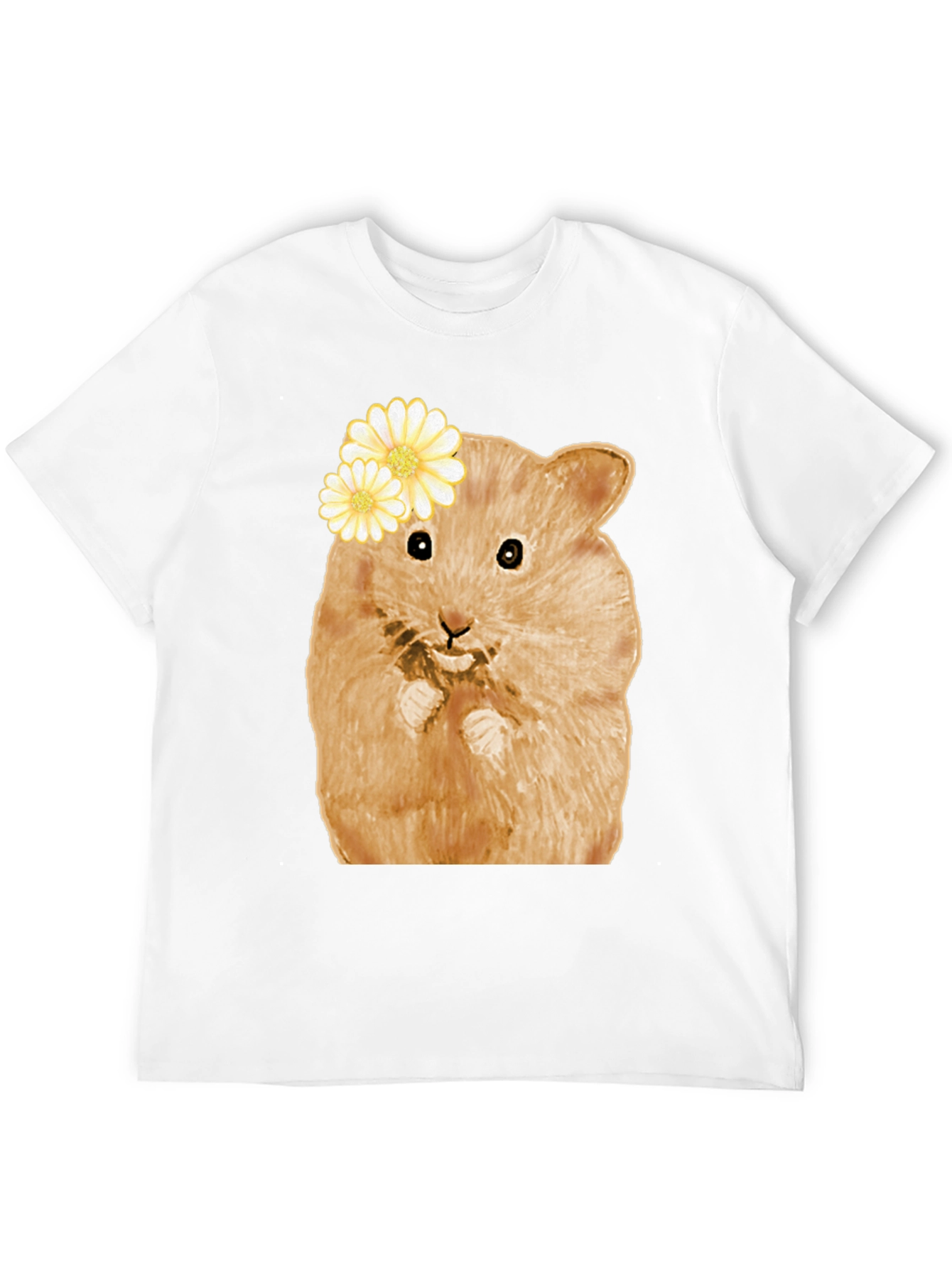 Hamster Wearing Flowers Black T-Shirt