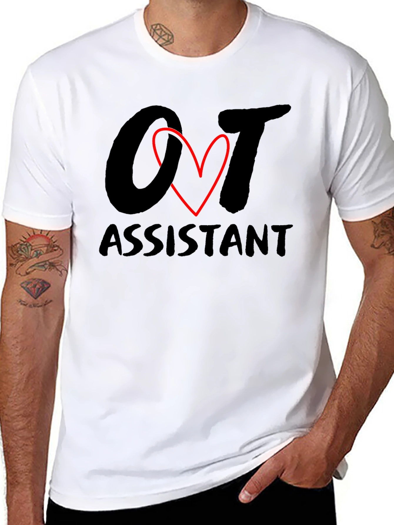 OT Assistant Black T-Shirt with Heart Graphic