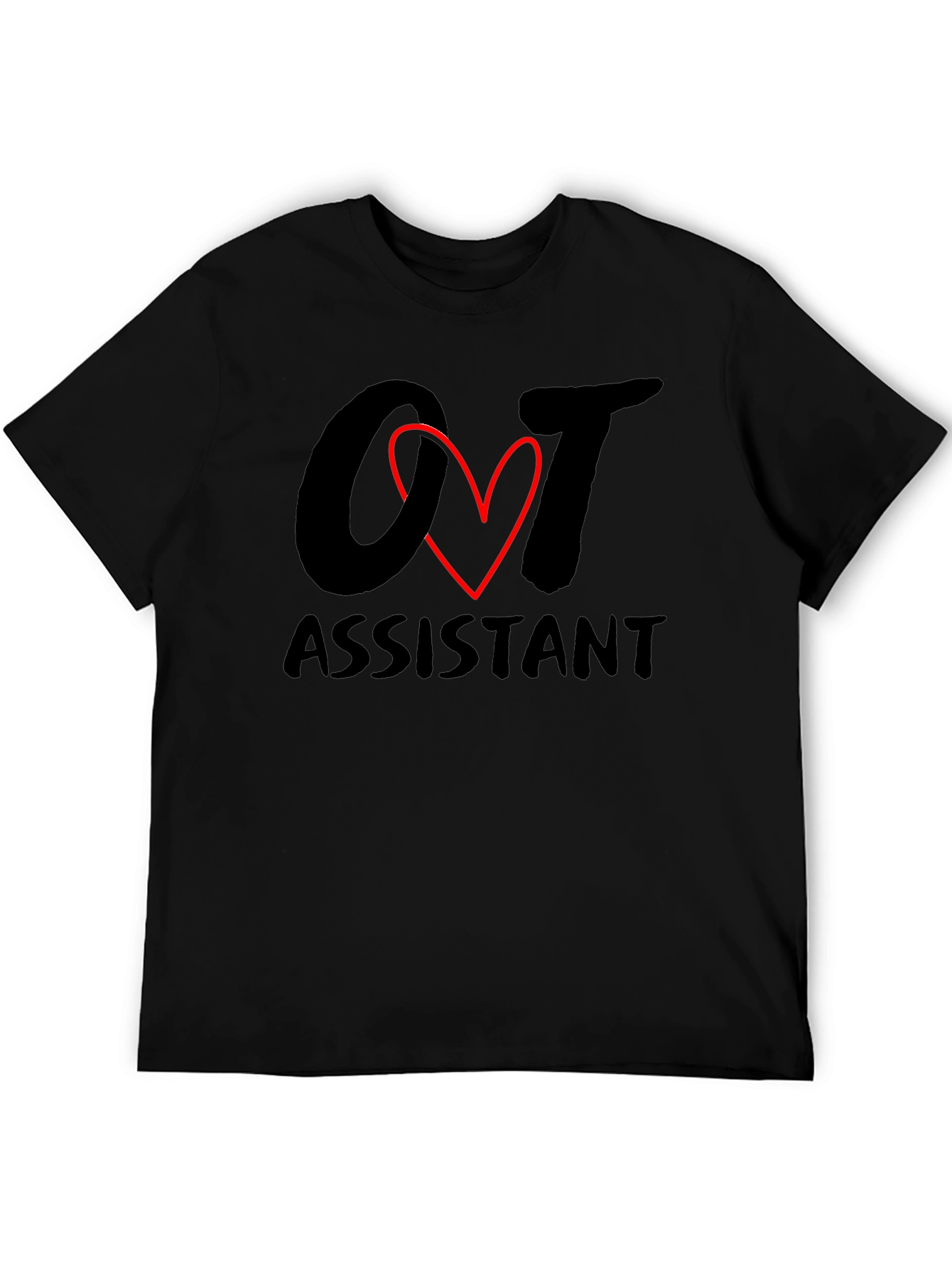 OT Assistant Black T-Shirt with Heart Graphic