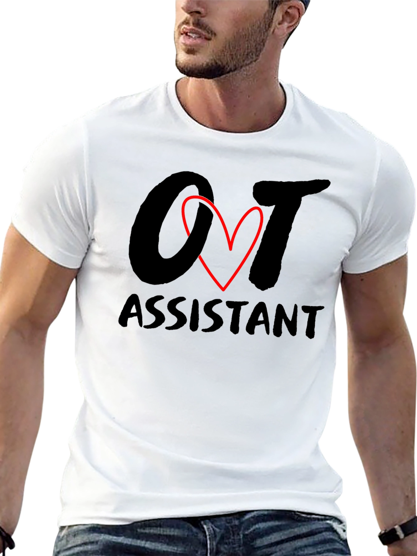 OT Assistant Black T-Shirt with Heart Graphic