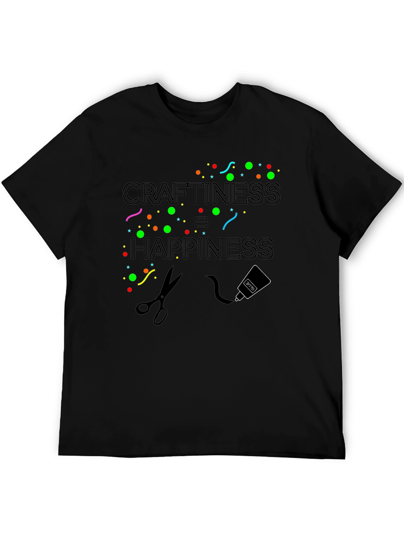 Craftiness Equals Happiness Black Graphic Tee Shirt