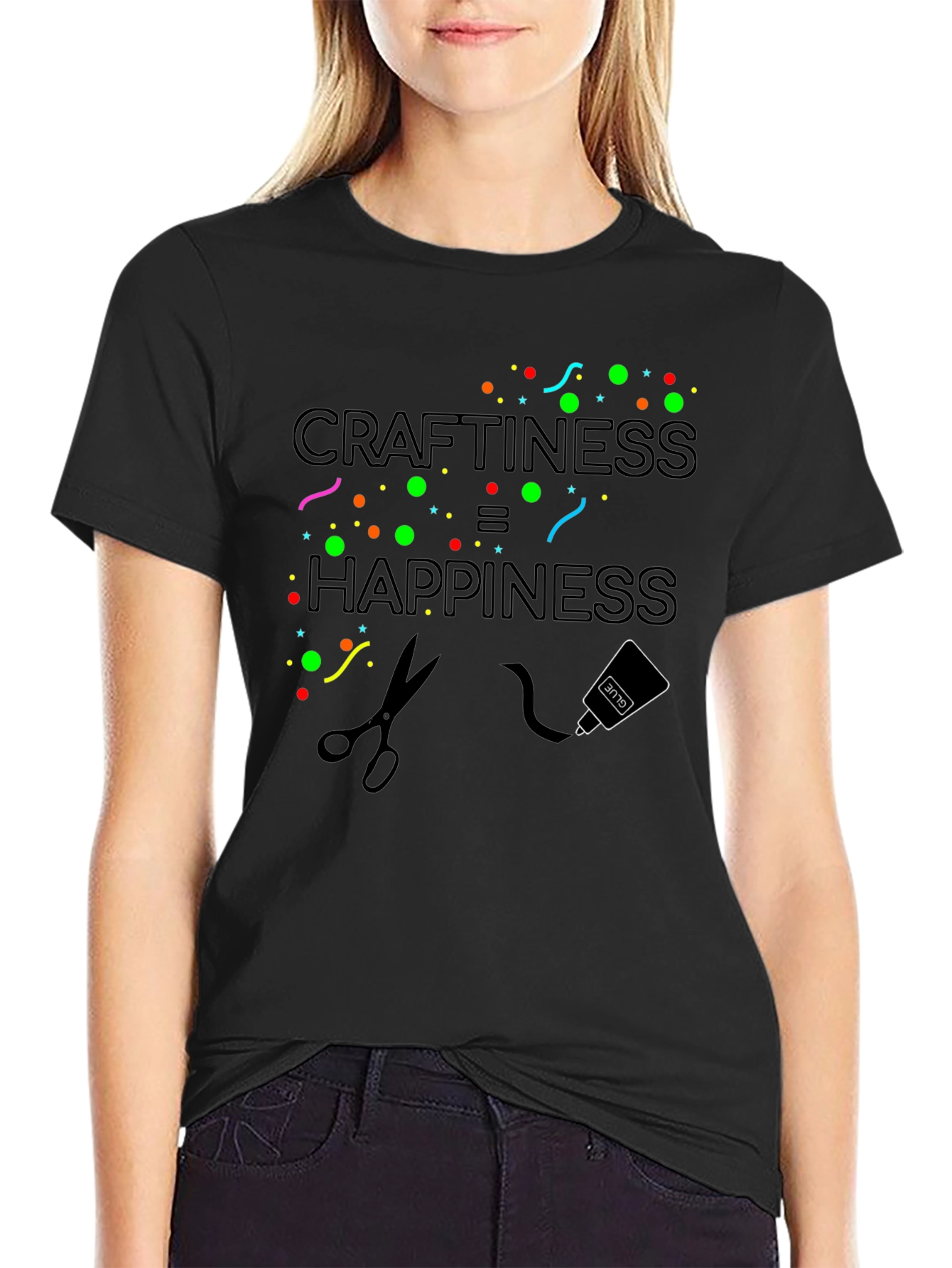 Craftiness Equals Happiness Black Graphic Tee Shirt