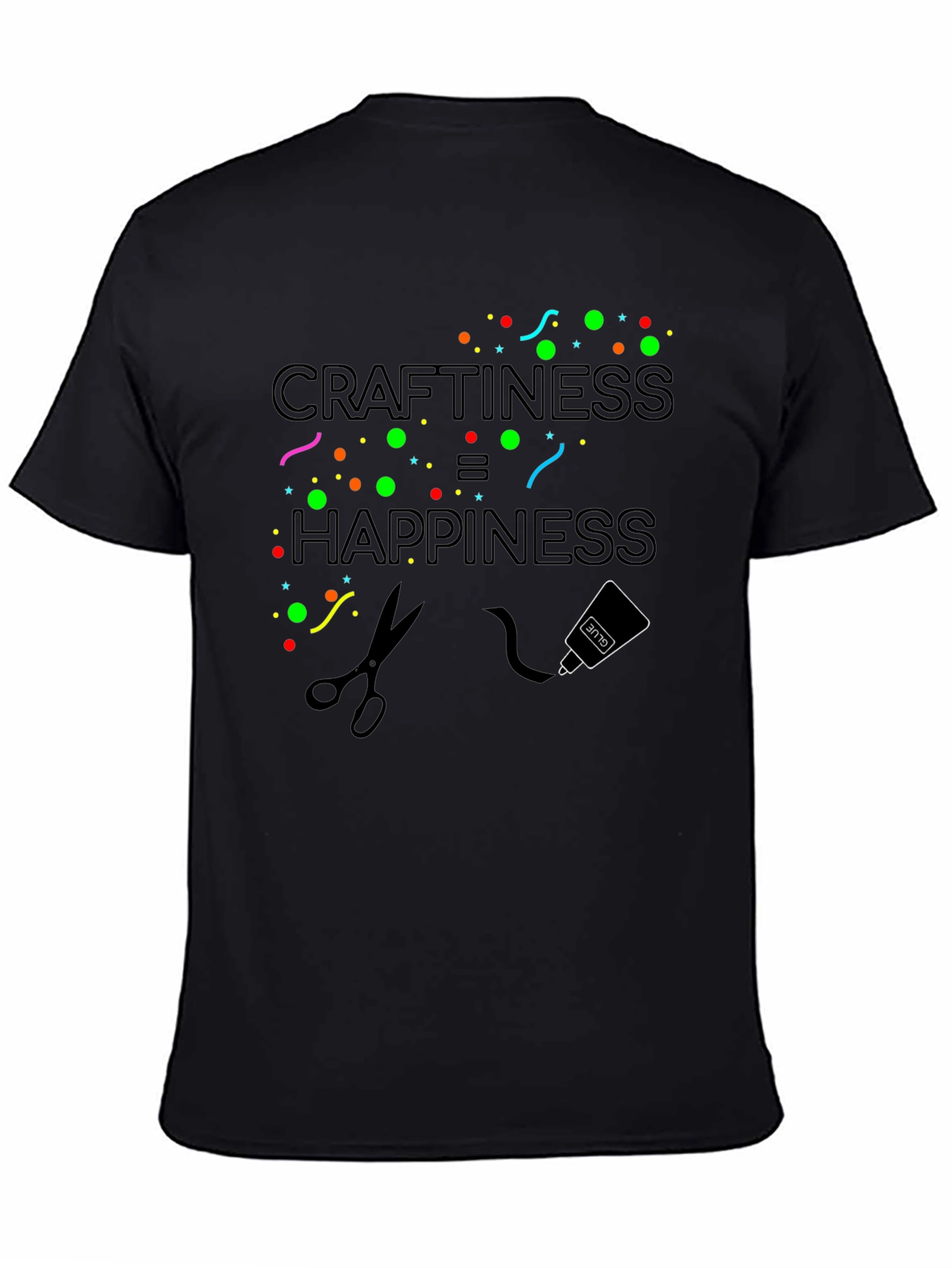 Craftiness Equals Happiness Black Graphic Tee Shirt