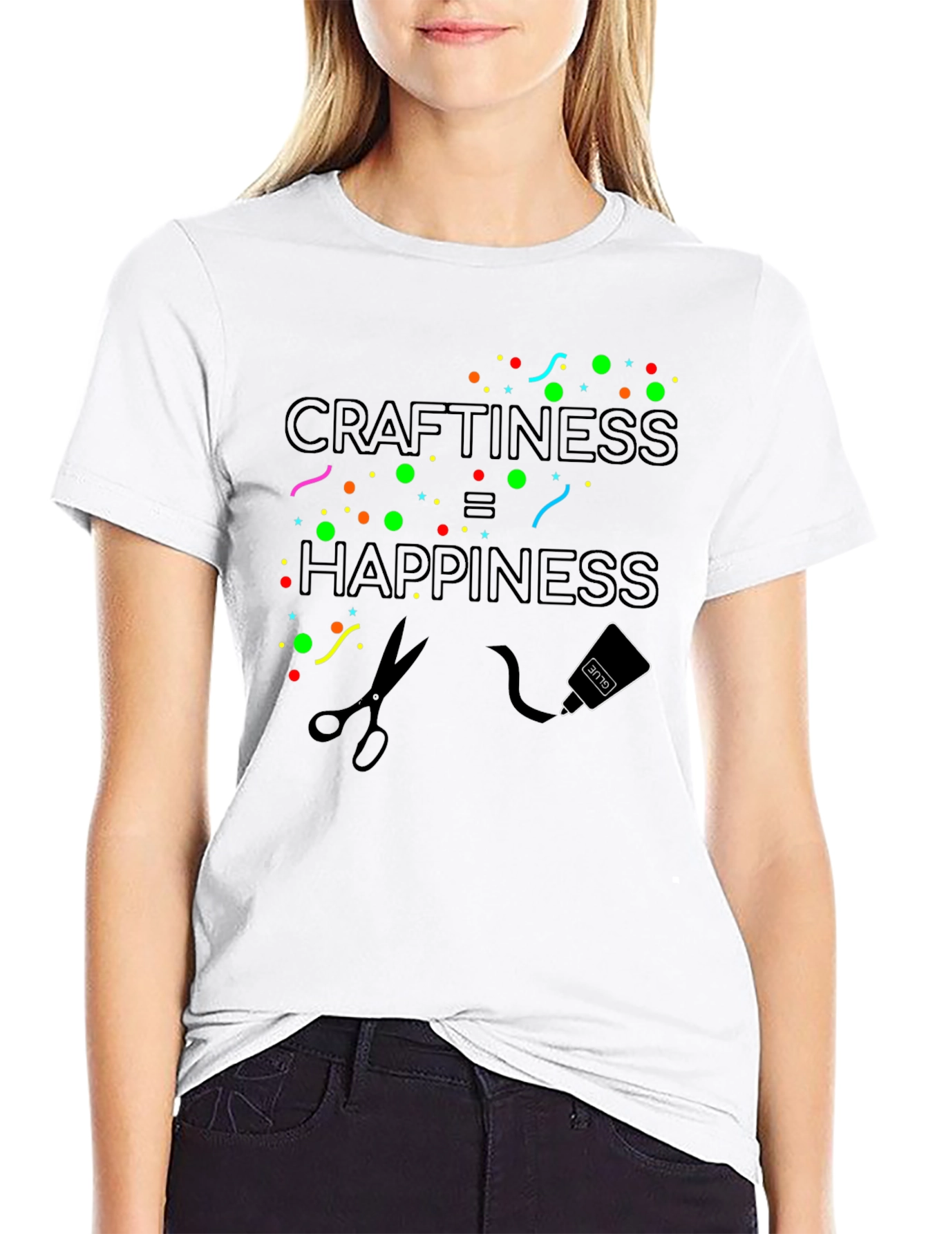 Craftiness Equals Happiness Black Graphic Tee Shirt
