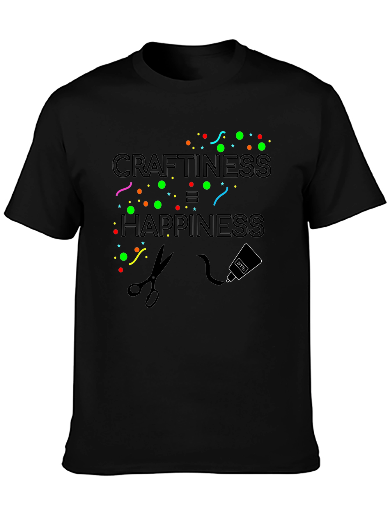 Craftiness Equals Happiness Black Graphic Tee Shirt