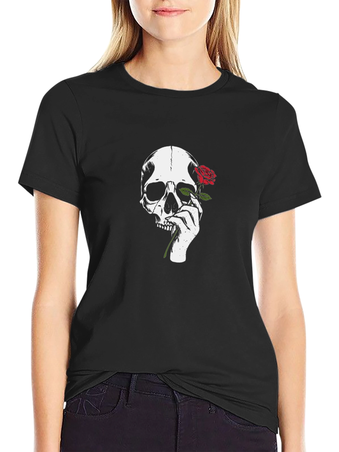 Skull & Rose Graphic Tee - Stylish Black T-Shirt