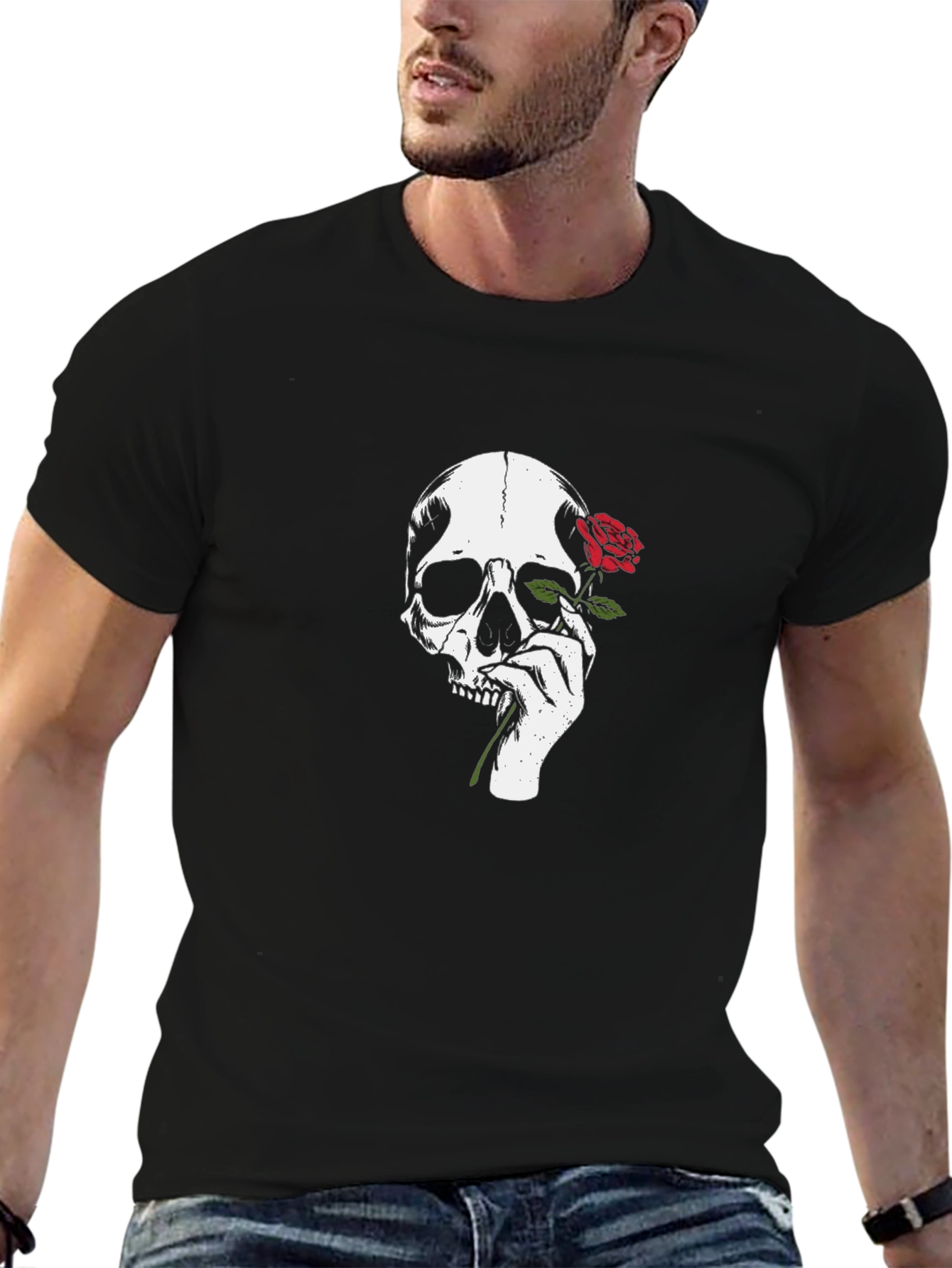 Skull & Rose Graphic Tee - Stylish Black T-Shirt
