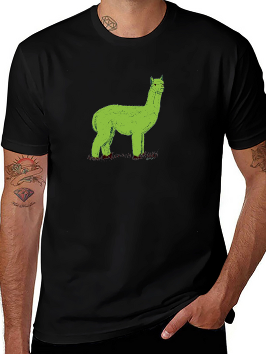 Green Alpaca Graphic Tee - Black Unisex Shirt