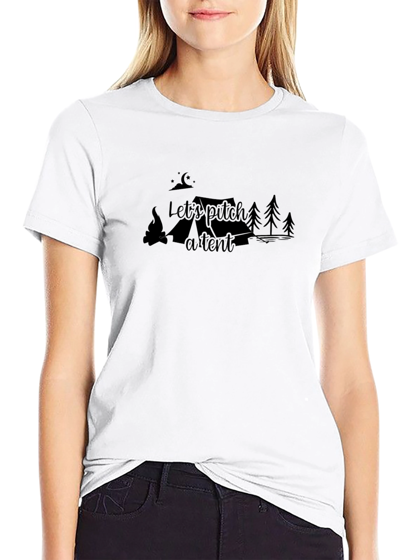 Lets Pitch A Tent Black Graphic Tee