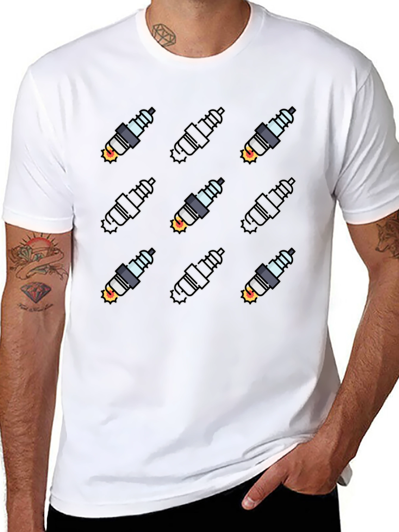 Spark Plug Pattern Black T-Shirt