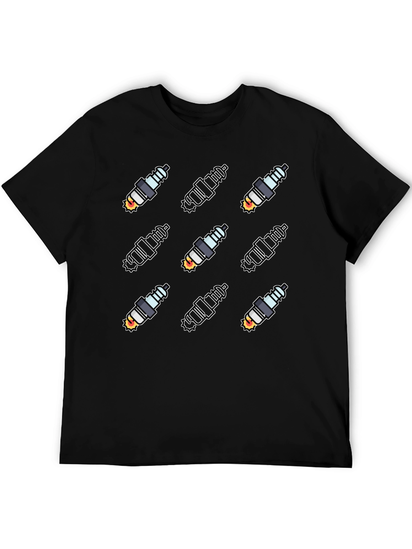 Spark Plug Pattern Black T-Shirt