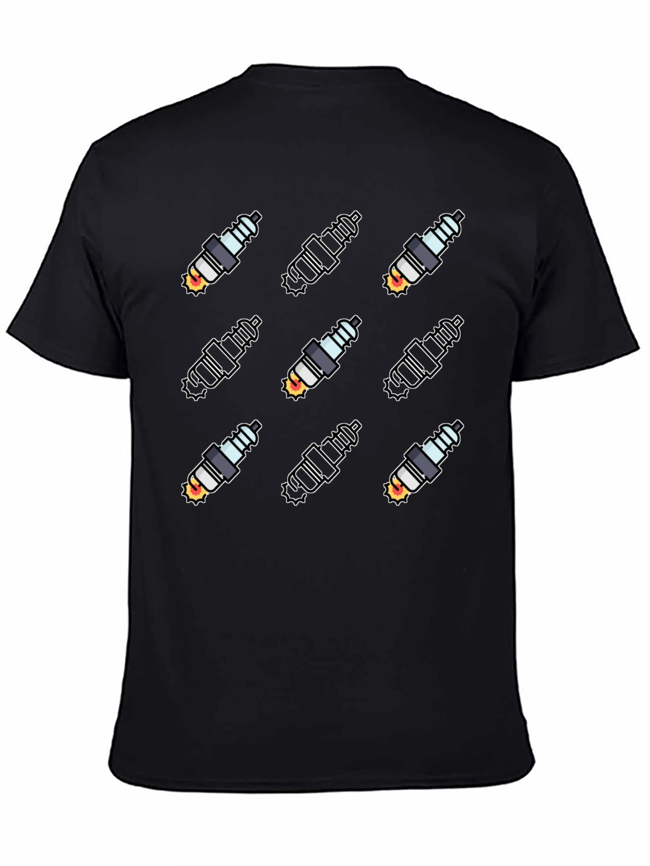 Spark Plug Pattern Black T-Shirt