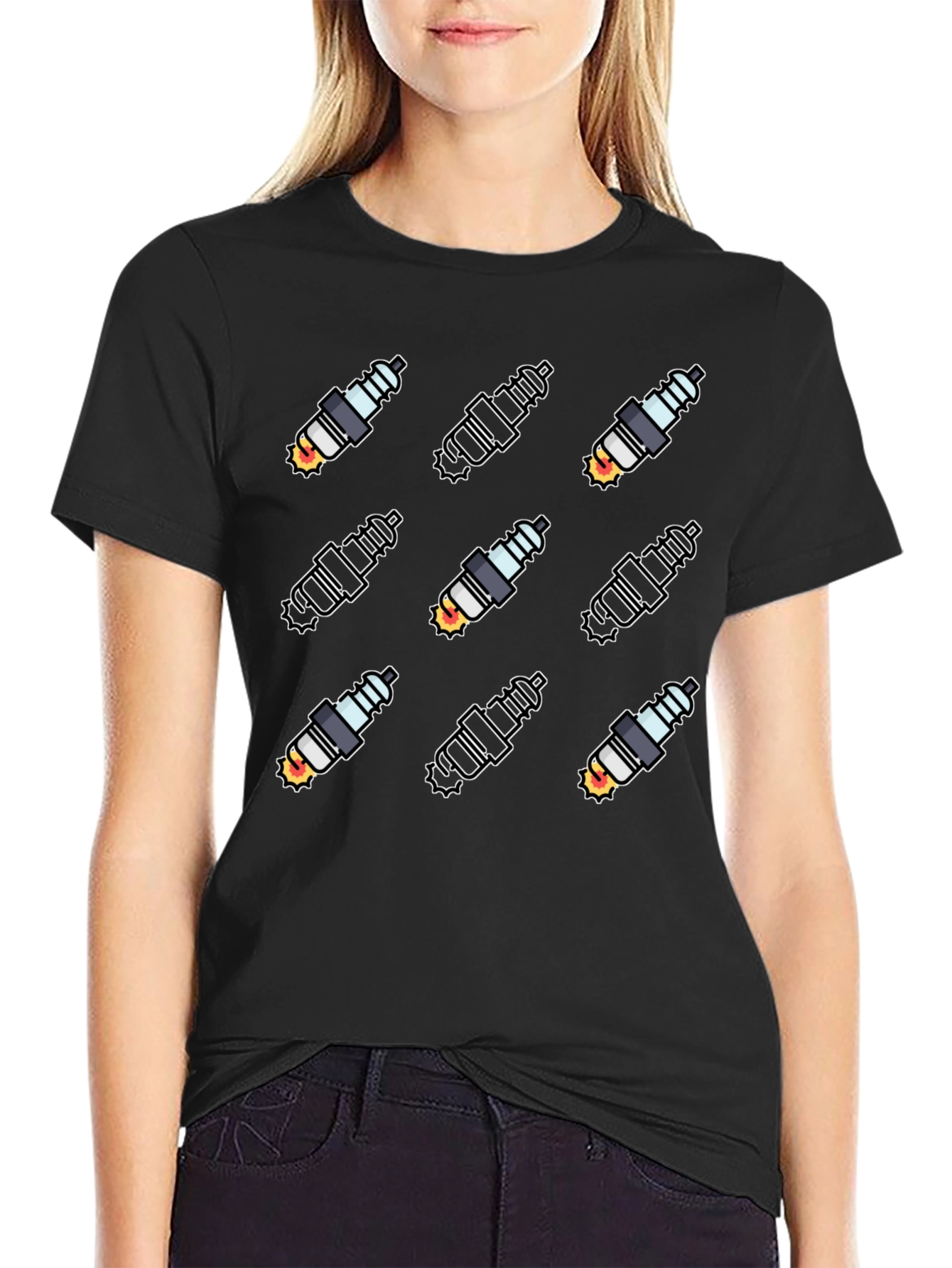 Spark Plug Pattern Black T-Shirt