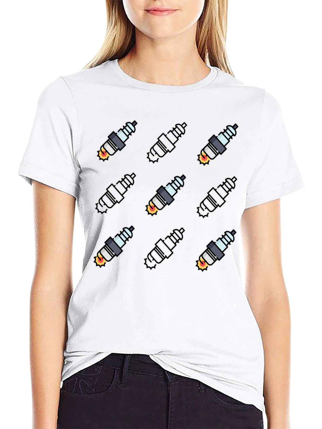 Spark Plug Pattern Black T-Shirt