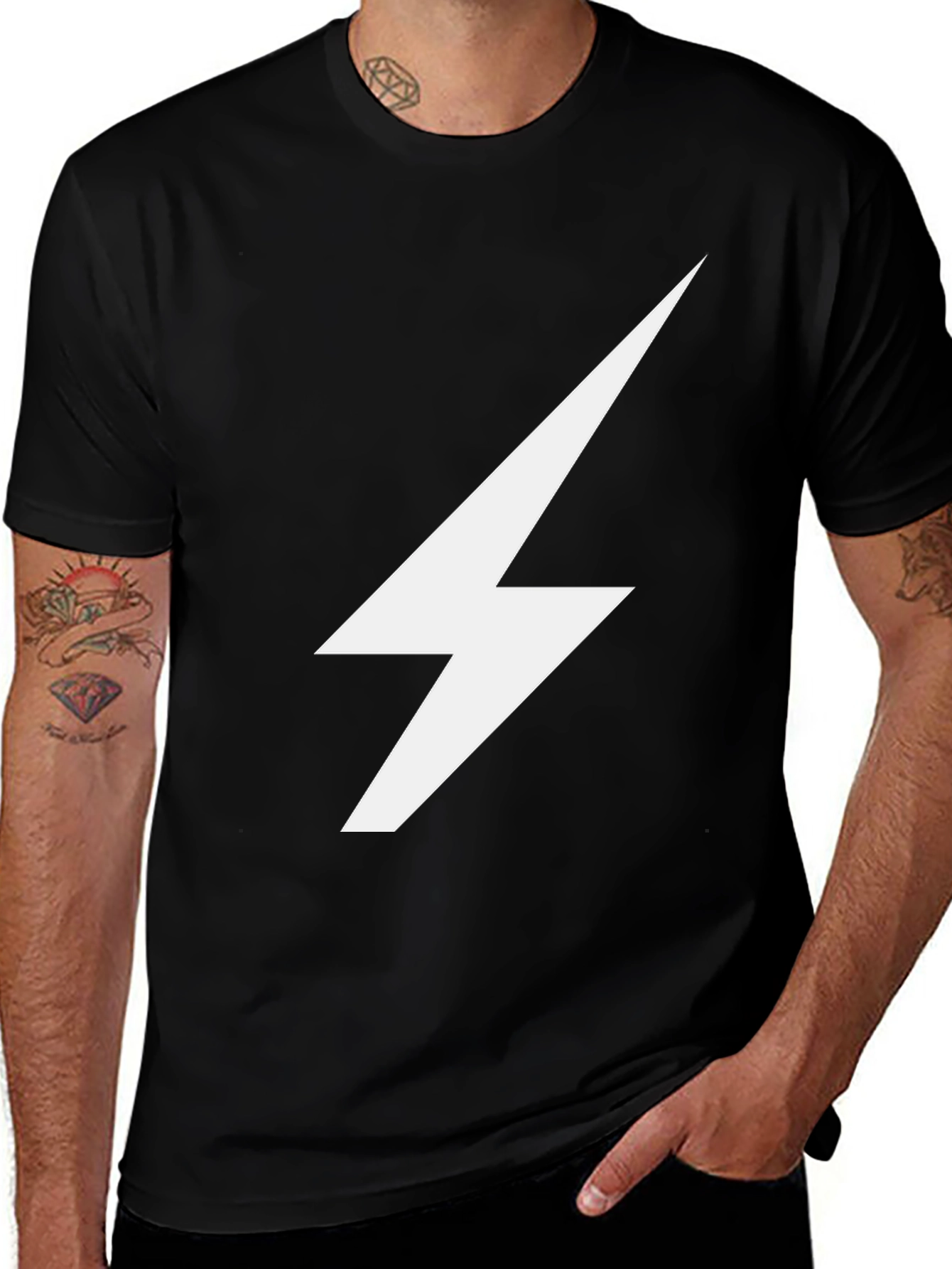 Lightning Bolt Graphic Tee - Sleek Black Cotton T-Shirt