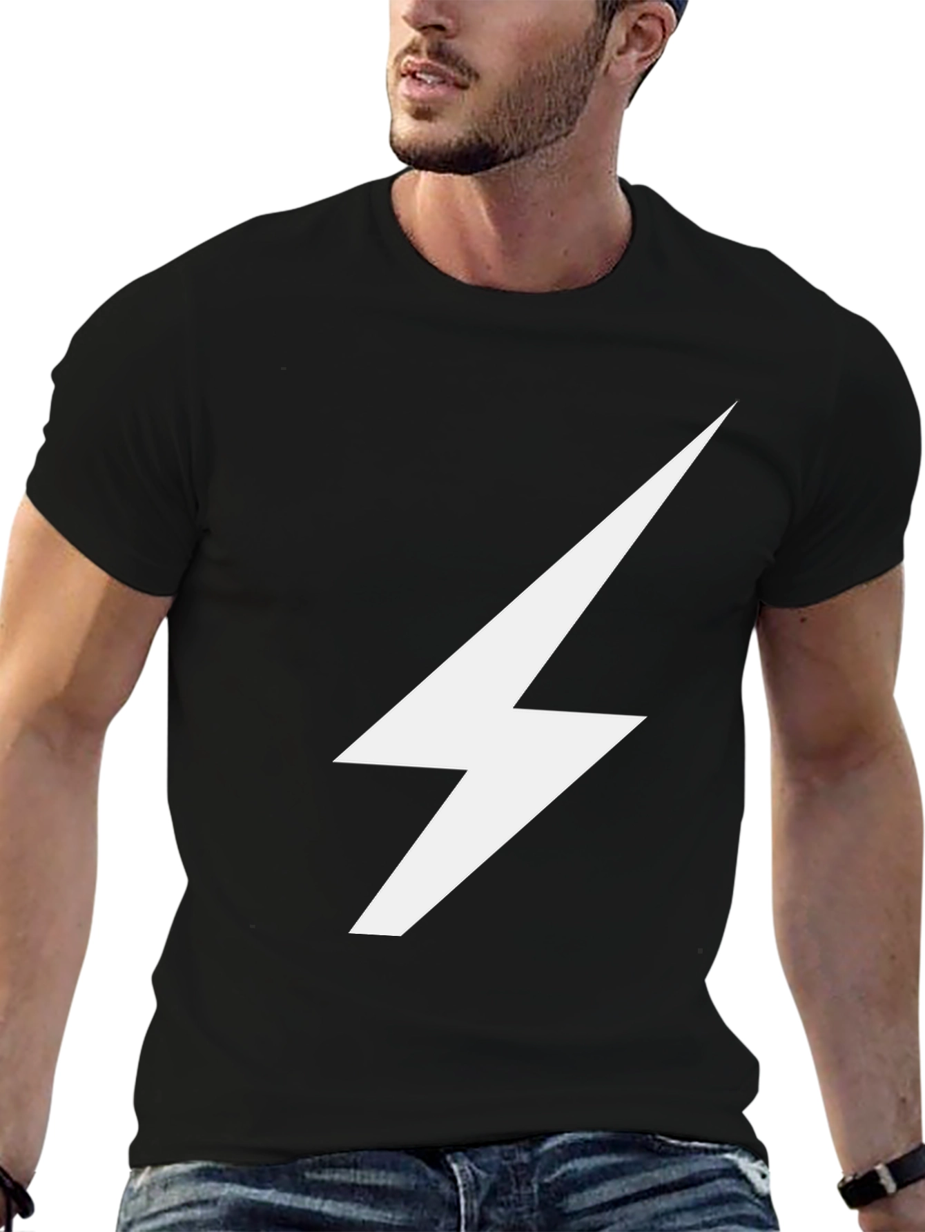 Lightning Bolt Graphic Tee - Sleek Black Cotton T-Shirt
