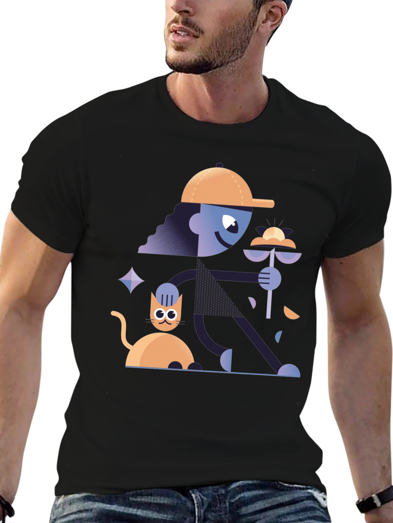 Funky Graphic Tee - Cat & Figure