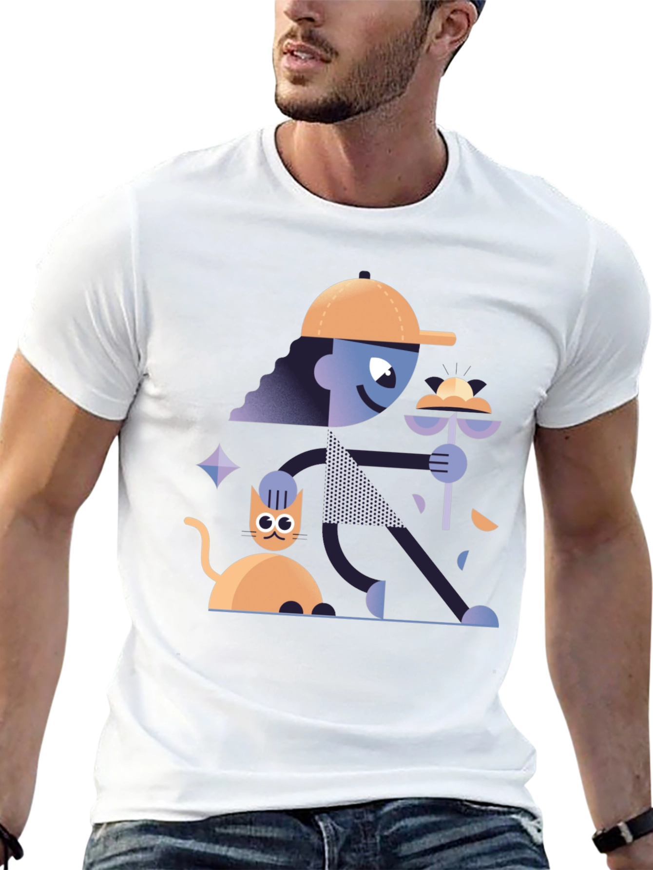 Funky Graphic Tee - Cat & Figure