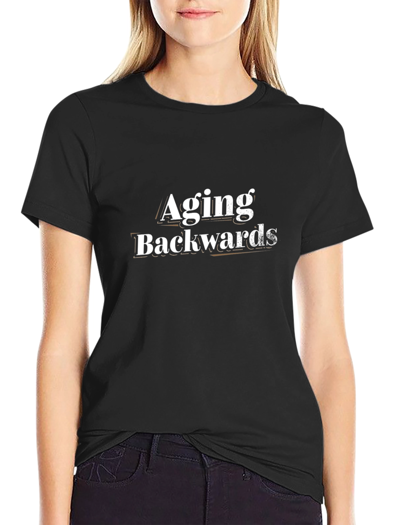 Aging Backwards Graphic Tee - Black Cotton Casual T-Shirt