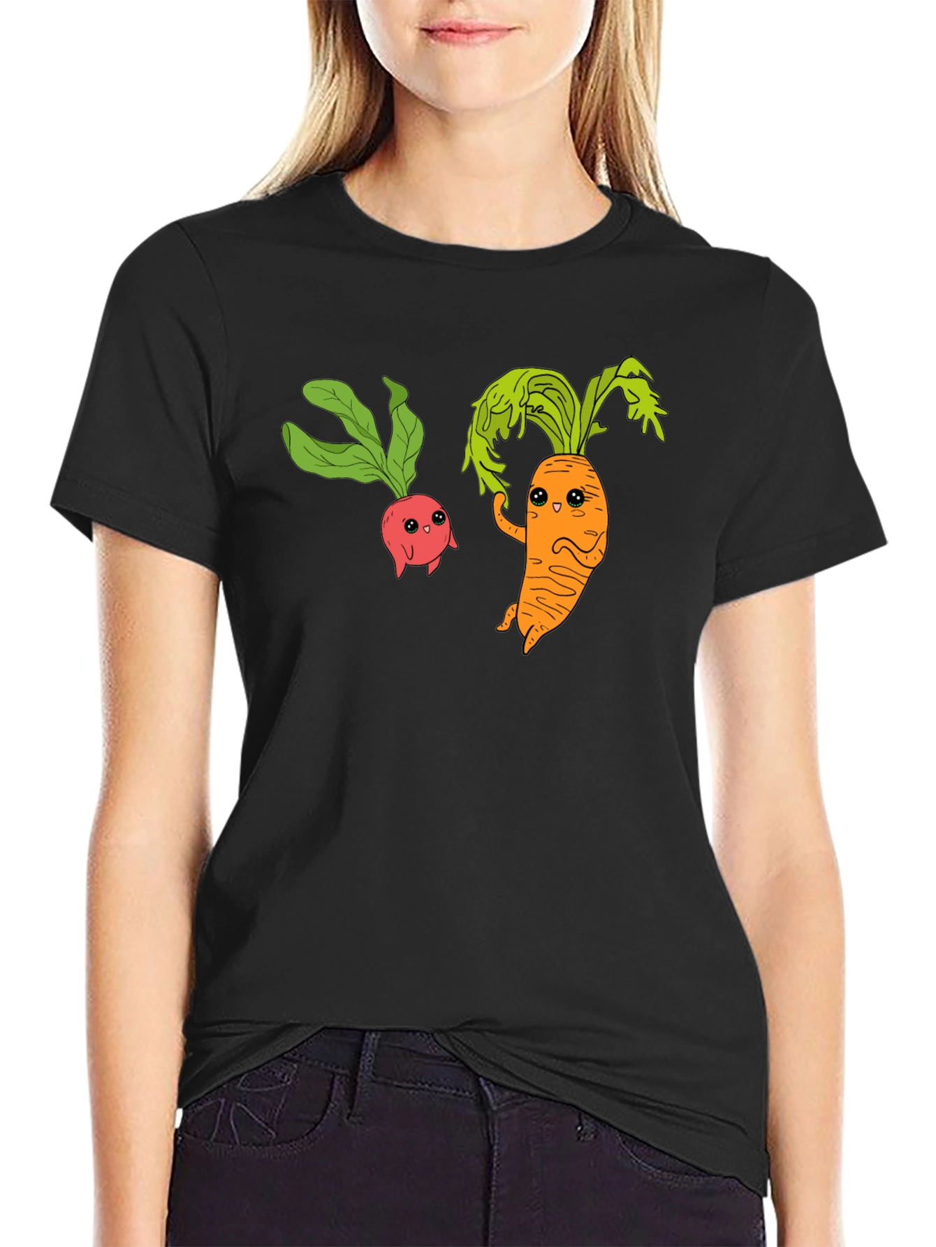 Cartoon Veggie T-Shirt: Radish & Carrot Friends