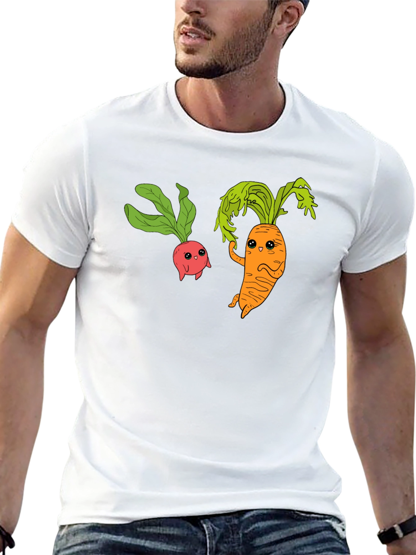 Cartoon Veggie T-Shirt: Radish & Carrot Friends